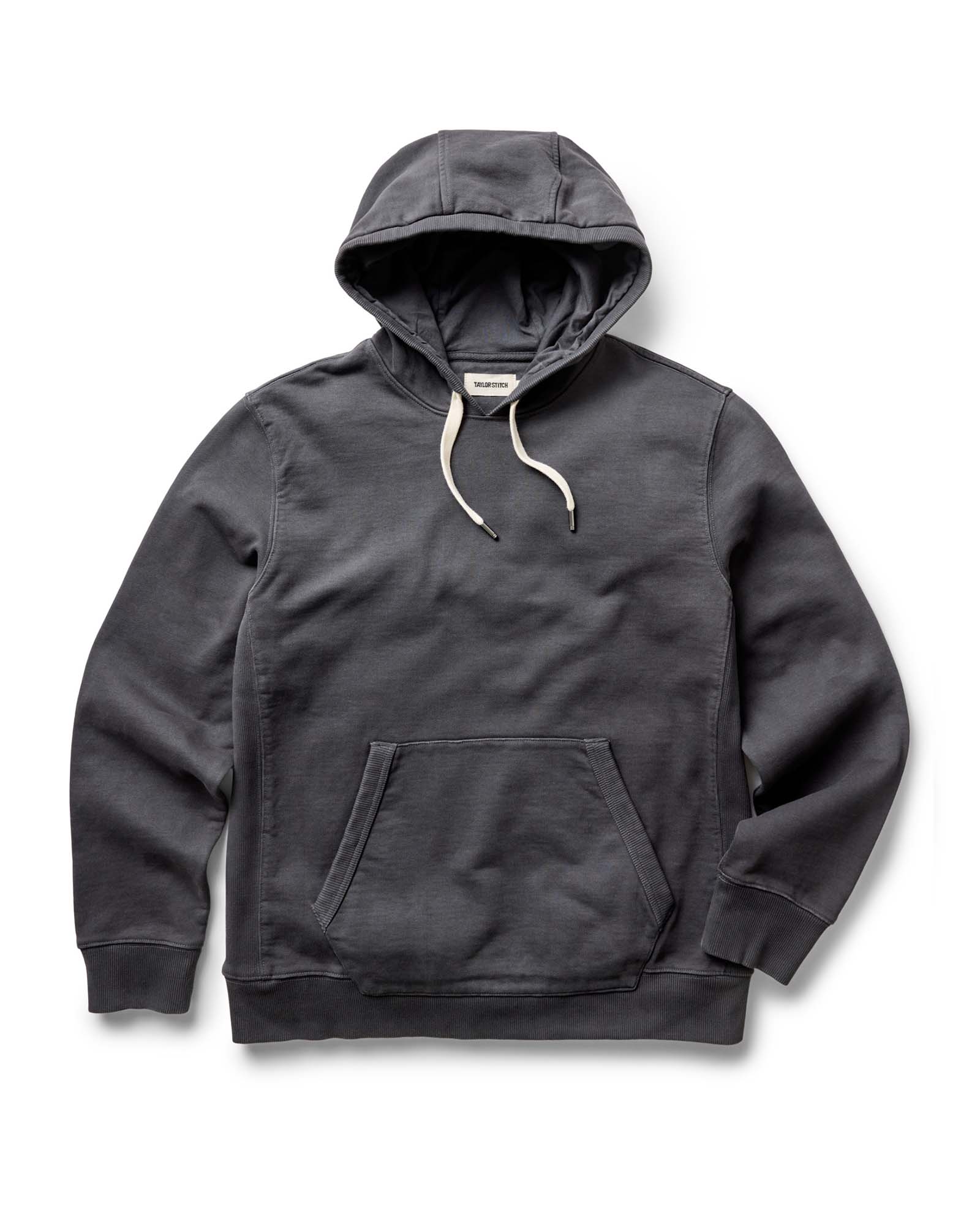flatlay of The Shop Hoodie in Faded Black, Knits by Taylor Stitch