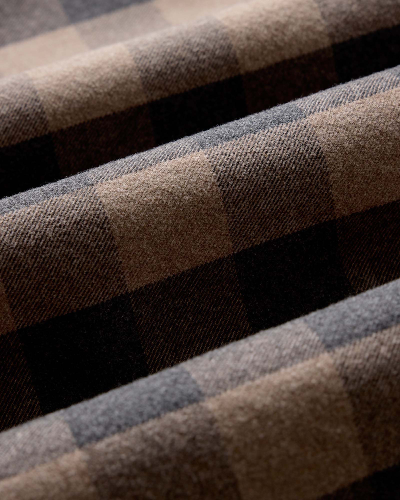 material shot of the fabric on The Yosemite Shirt in Heather Sable Buffalo Check, Wovens by Taylor Stitch