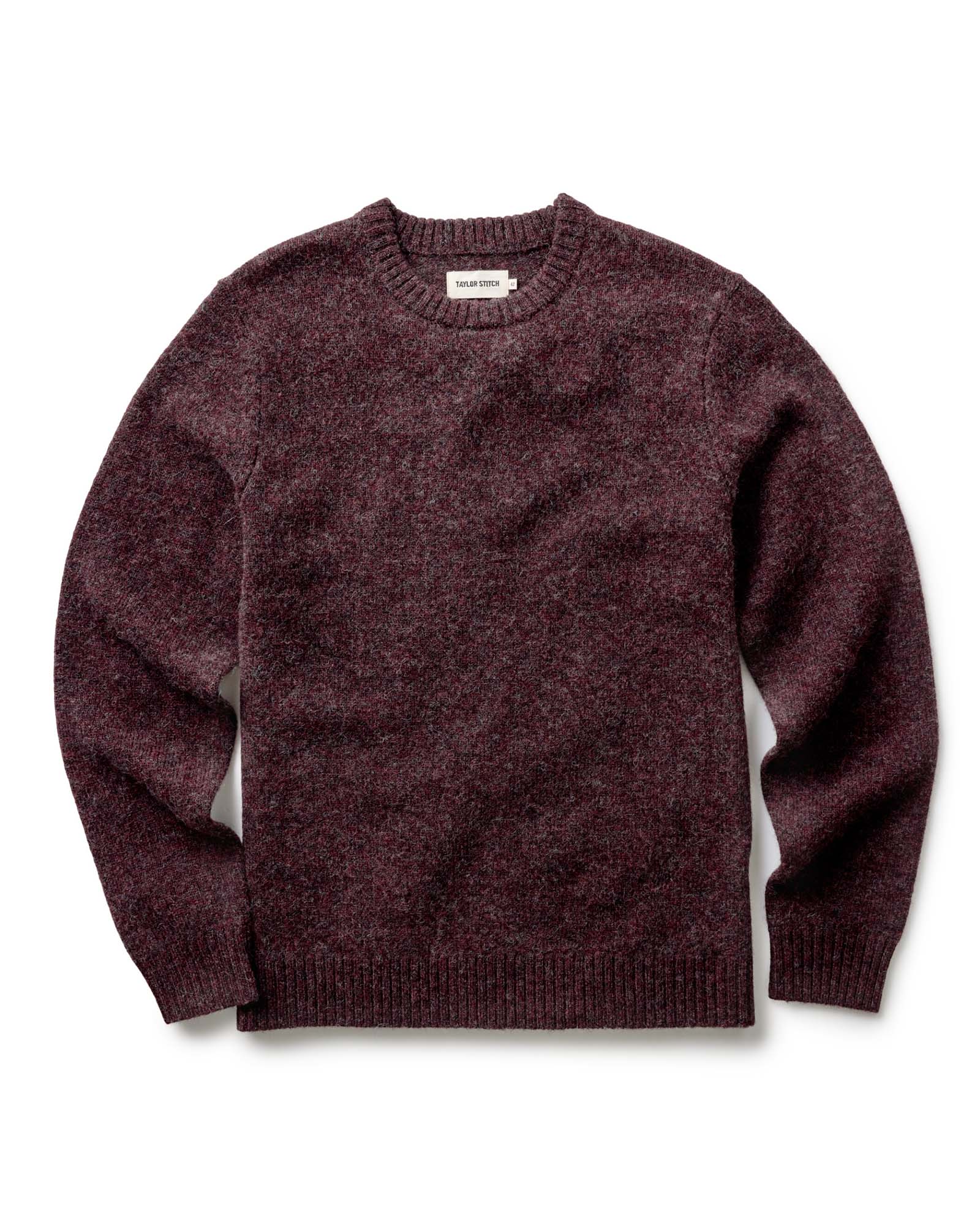 flatlay of The Eastmoor Sweater in Heather Port Wool, Knits by Taylor Stitch