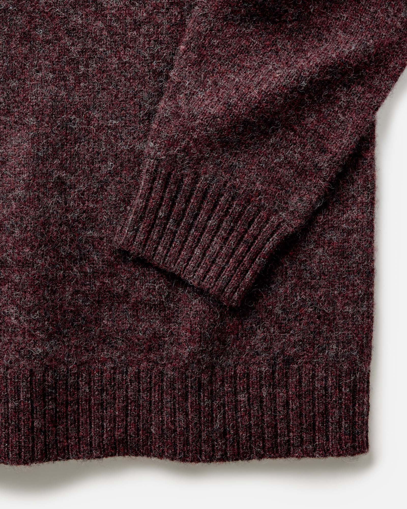 material shot of the sleeves on The Eastmoor Sweater in Heather Port Wool, Knits by Taylor Stitch