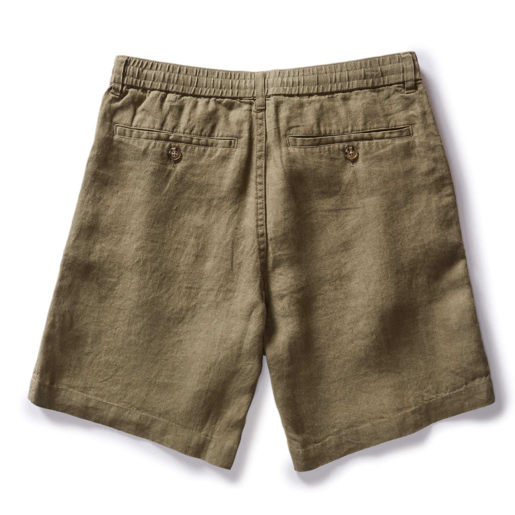 flatlay of the back of The Easy Short in Olive Linen, Bottoms by Taylor Stitch