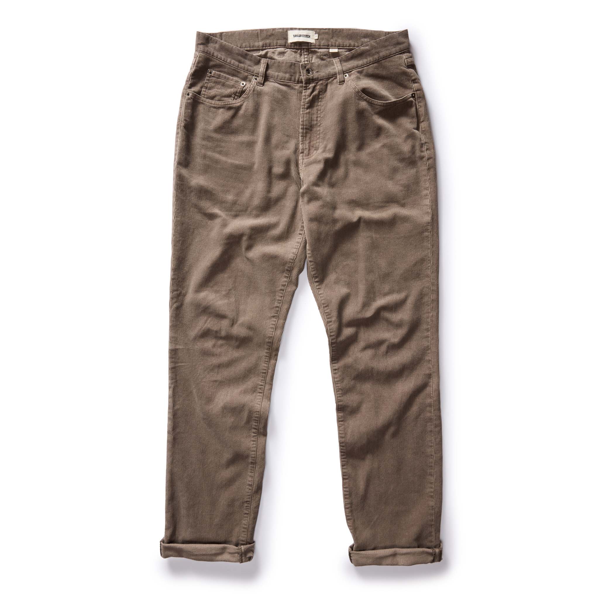 flatlay of The Democratic All Day Pant in Morel Cord, shwon in full, Bottoms by Taylor Stitch