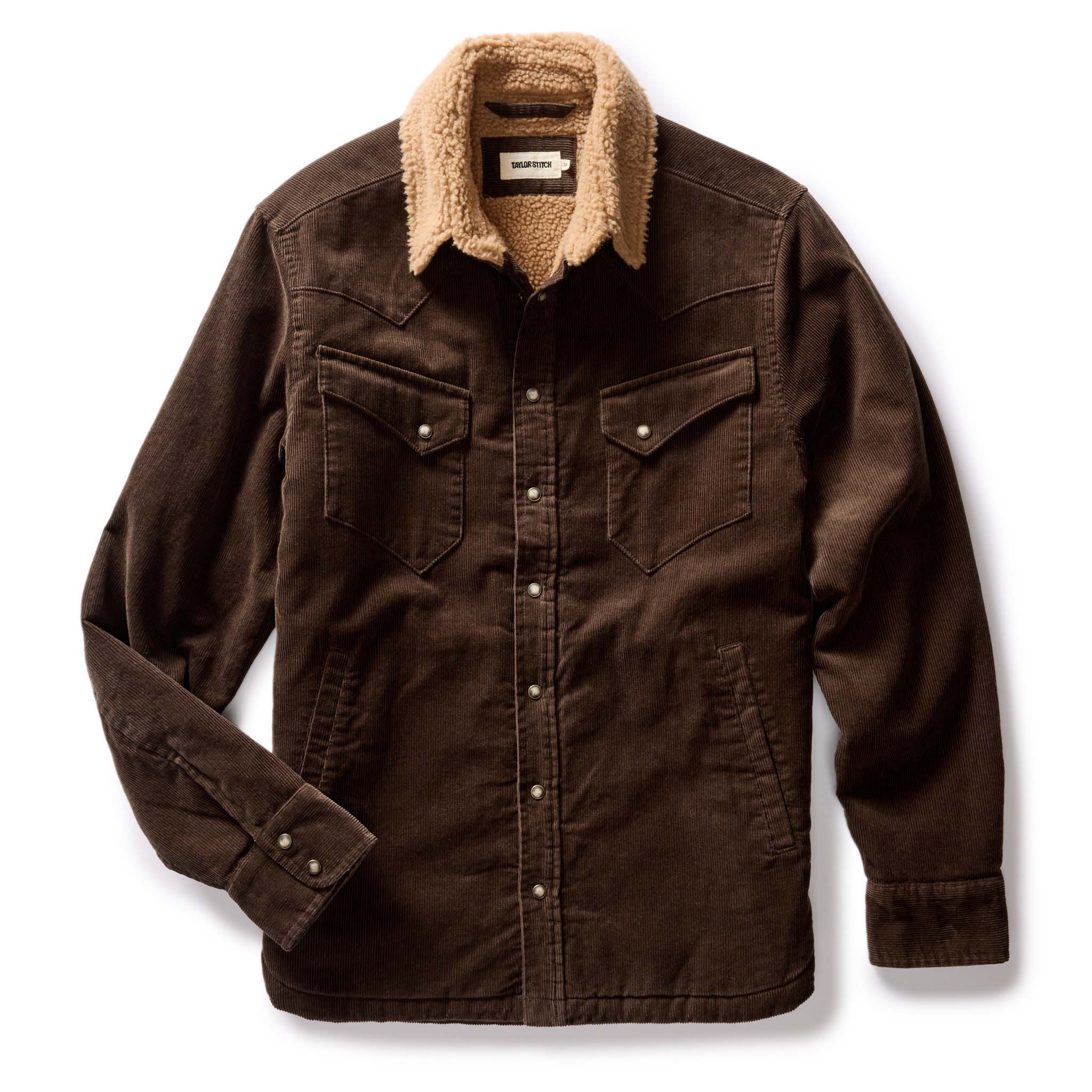 flatlay of The Western Shirt Jacket in Soil Corduroy, Outerwear by Taylor Stitch