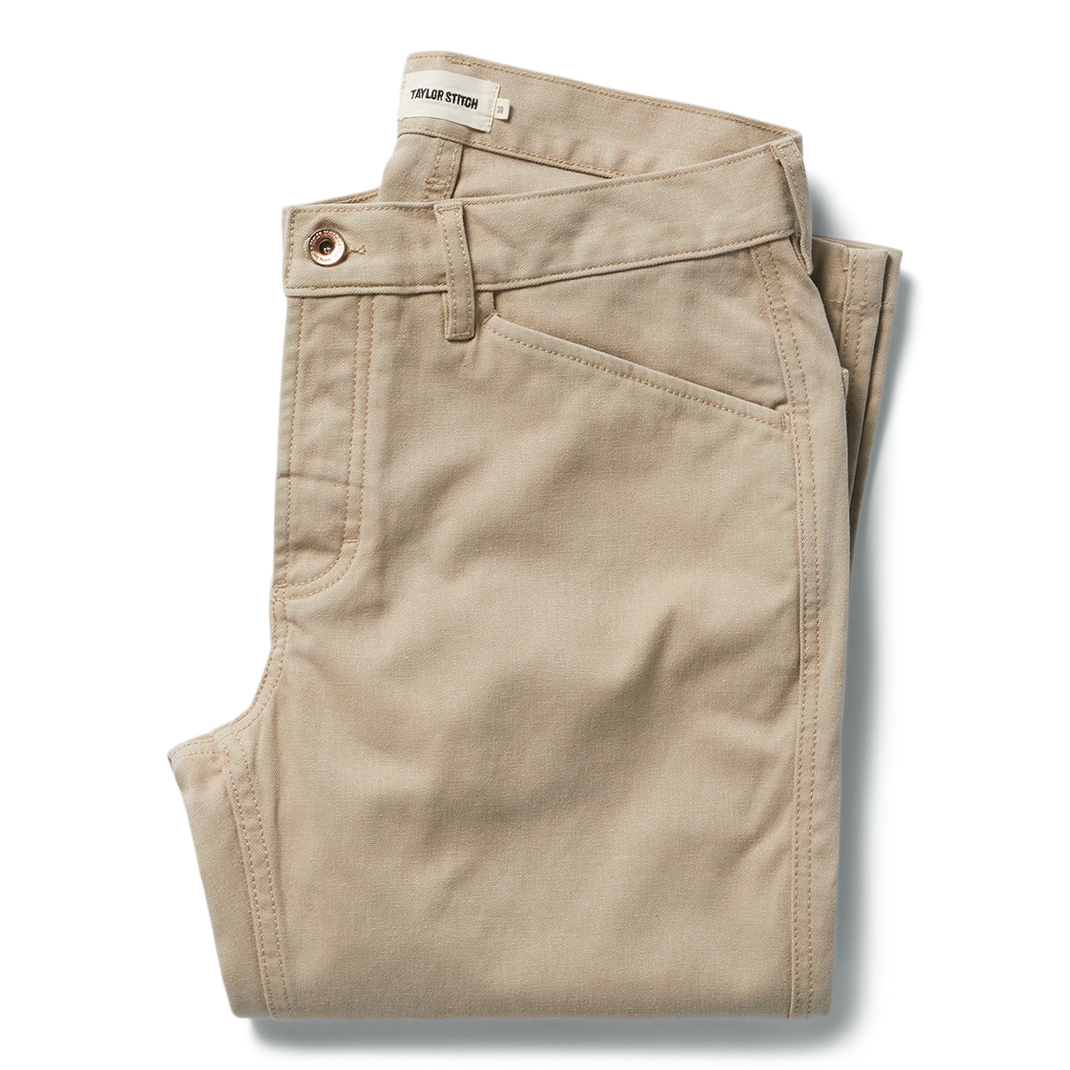 flatlay of The Camp Pant in Sand Boss Duck, Bottoms by Taylor Stitch