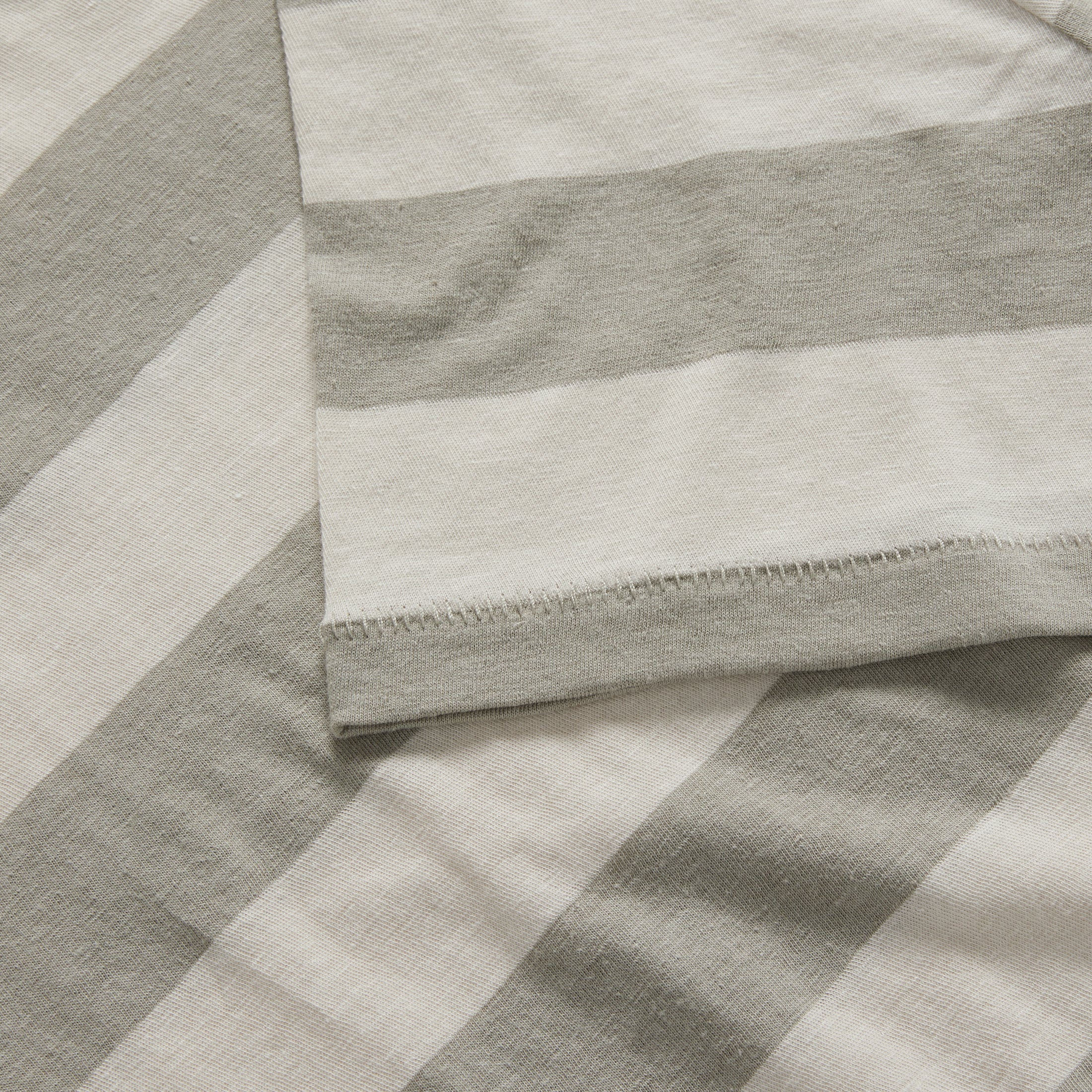 material shot of the sleeve on The Cotton Hemp Tee in Natural and Sagebrush Stripe, Knits by Taylor Stitch