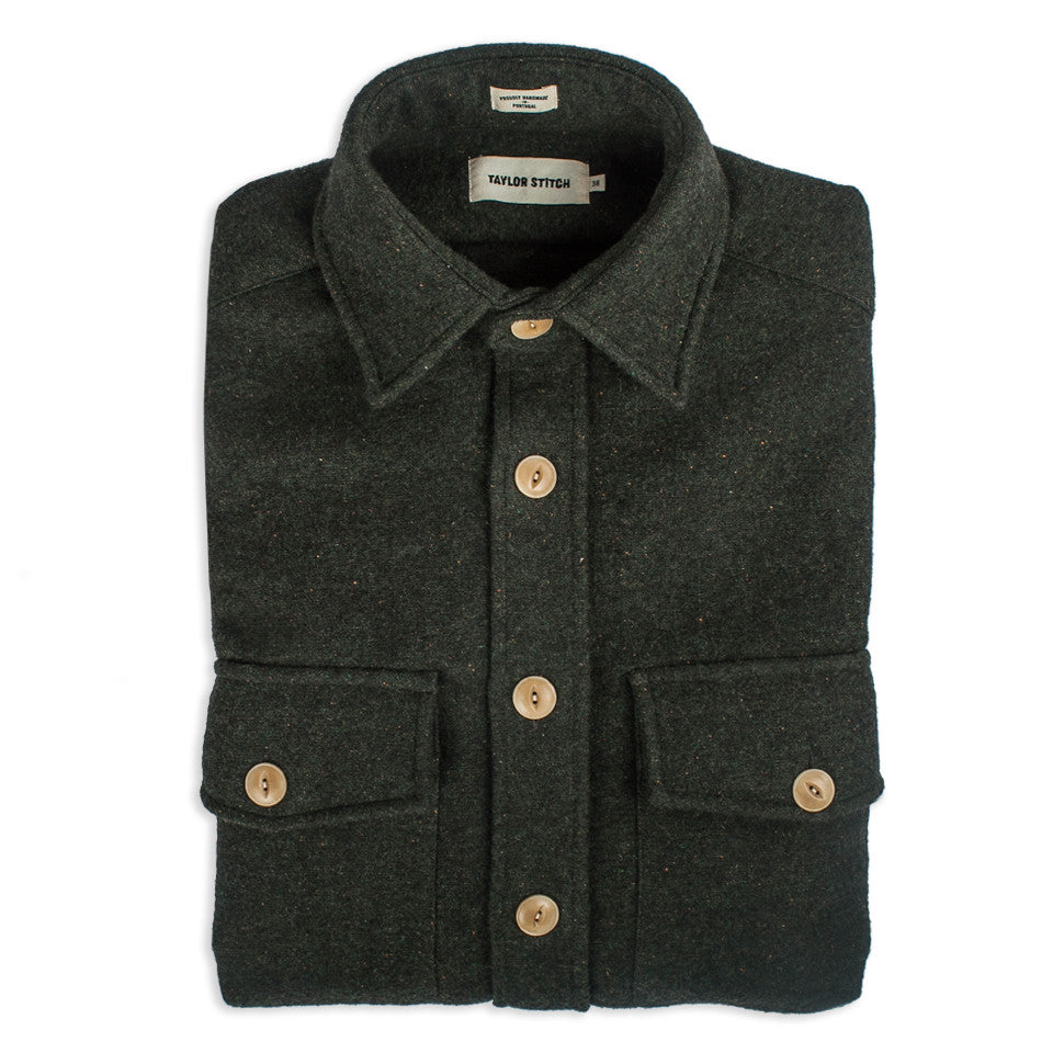 The Maritime Shirt Jacket in Moss Donegal Wool: Featured Image, Wovens by Taylor Stitch