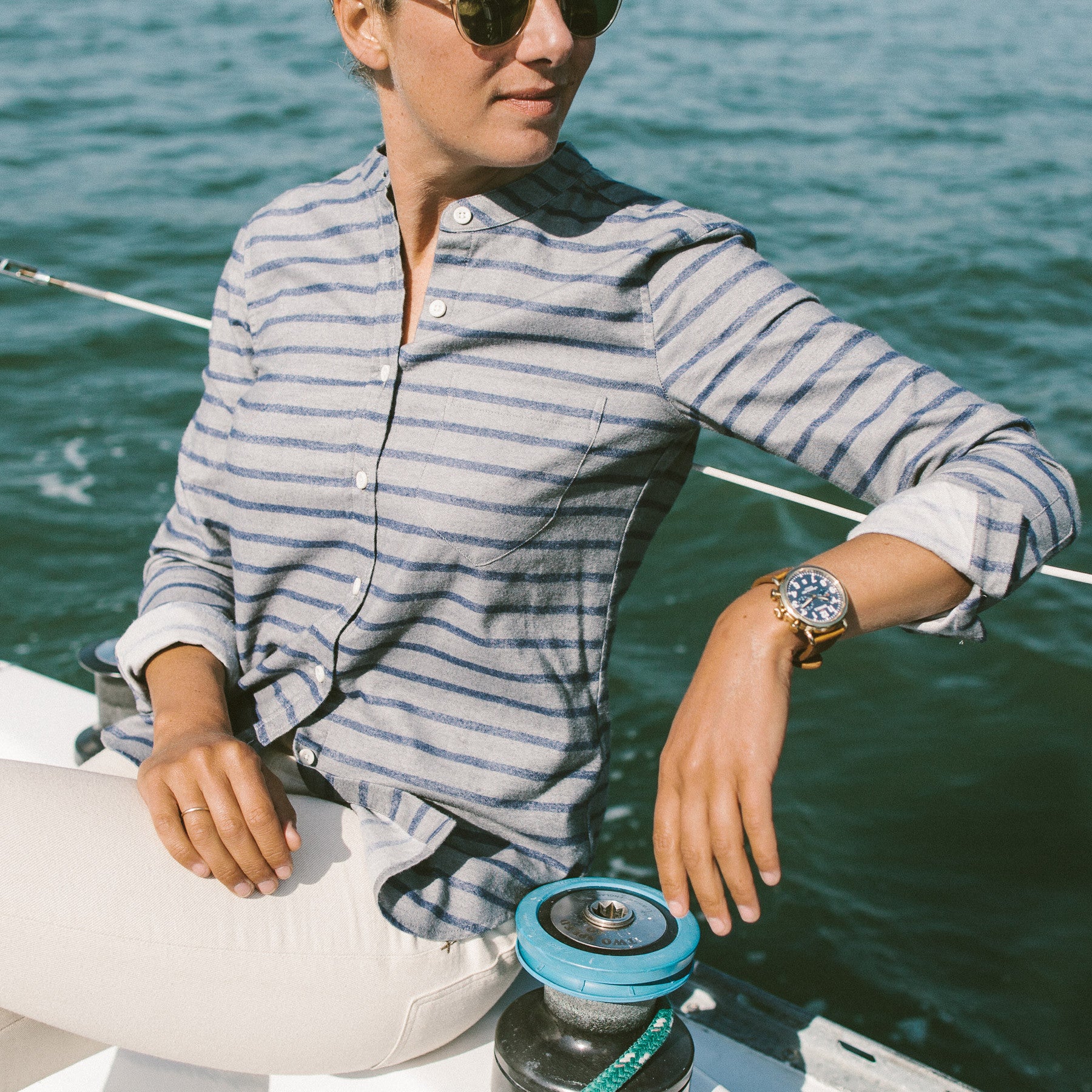 The Piper Shirt in Ash & Navy Stripe Flannel: Alternate Image 3, Wovens by Taylor Stitch