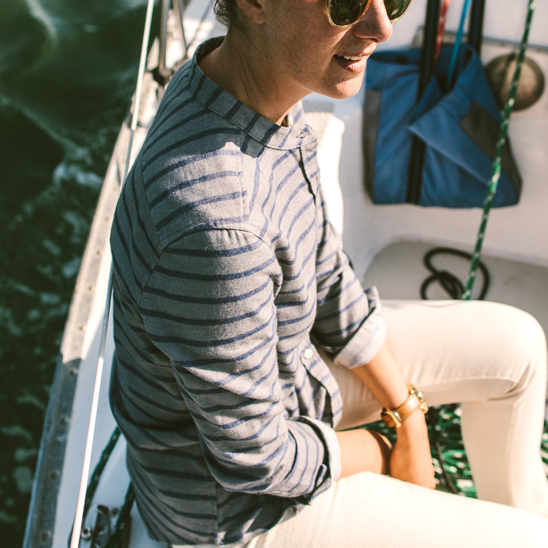 The Piper Shirt in Ash & Navy Stripe Flannel: Alternate Image 4, Wovens by Taylor Stitch