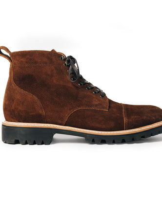 flatlay of the side of The Moto Boot in Snuff Weatherproof Suede