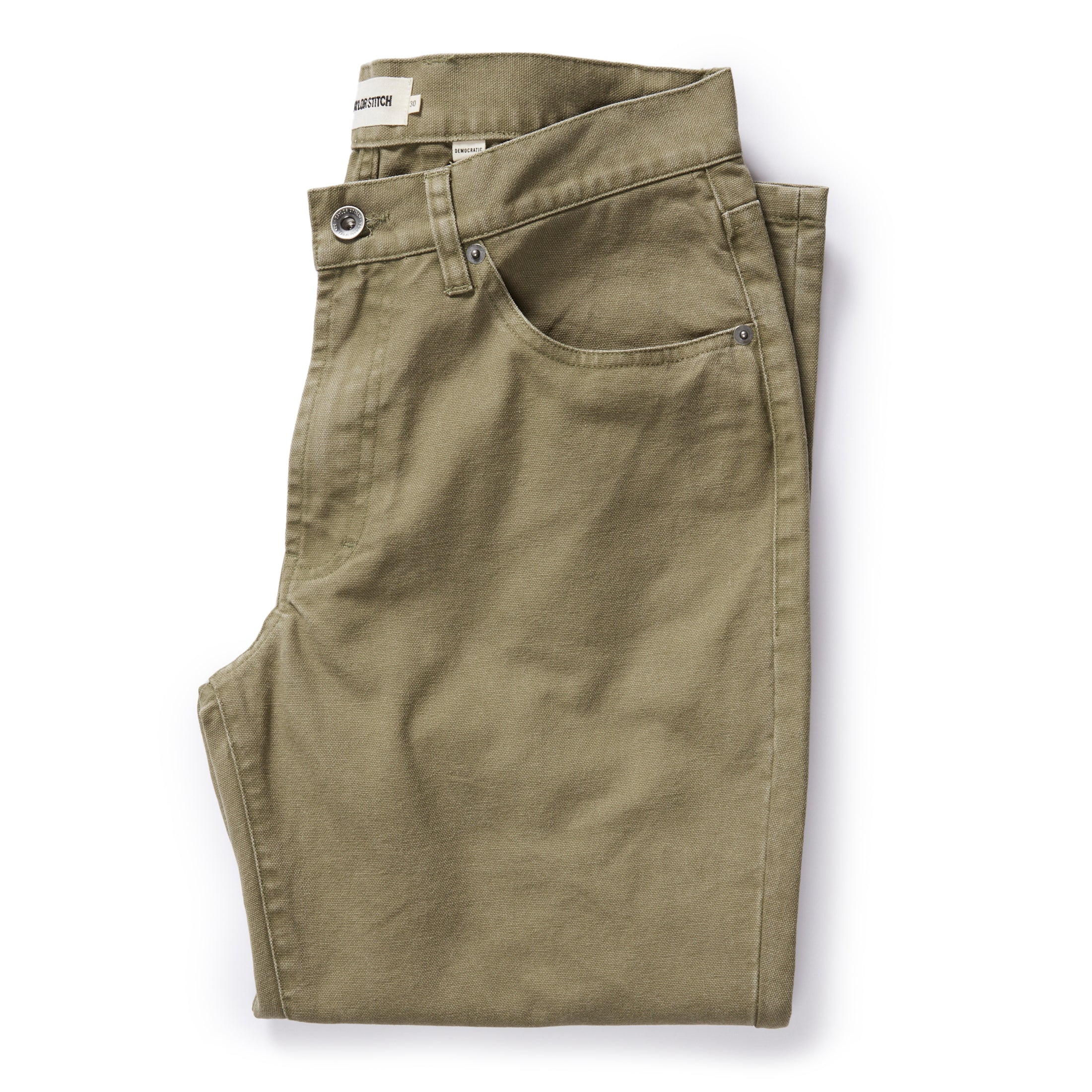 flatlay of The Democratic All Day Pant in Arid Eucalyptus Canvas, Bottoms by Taylor Stitch