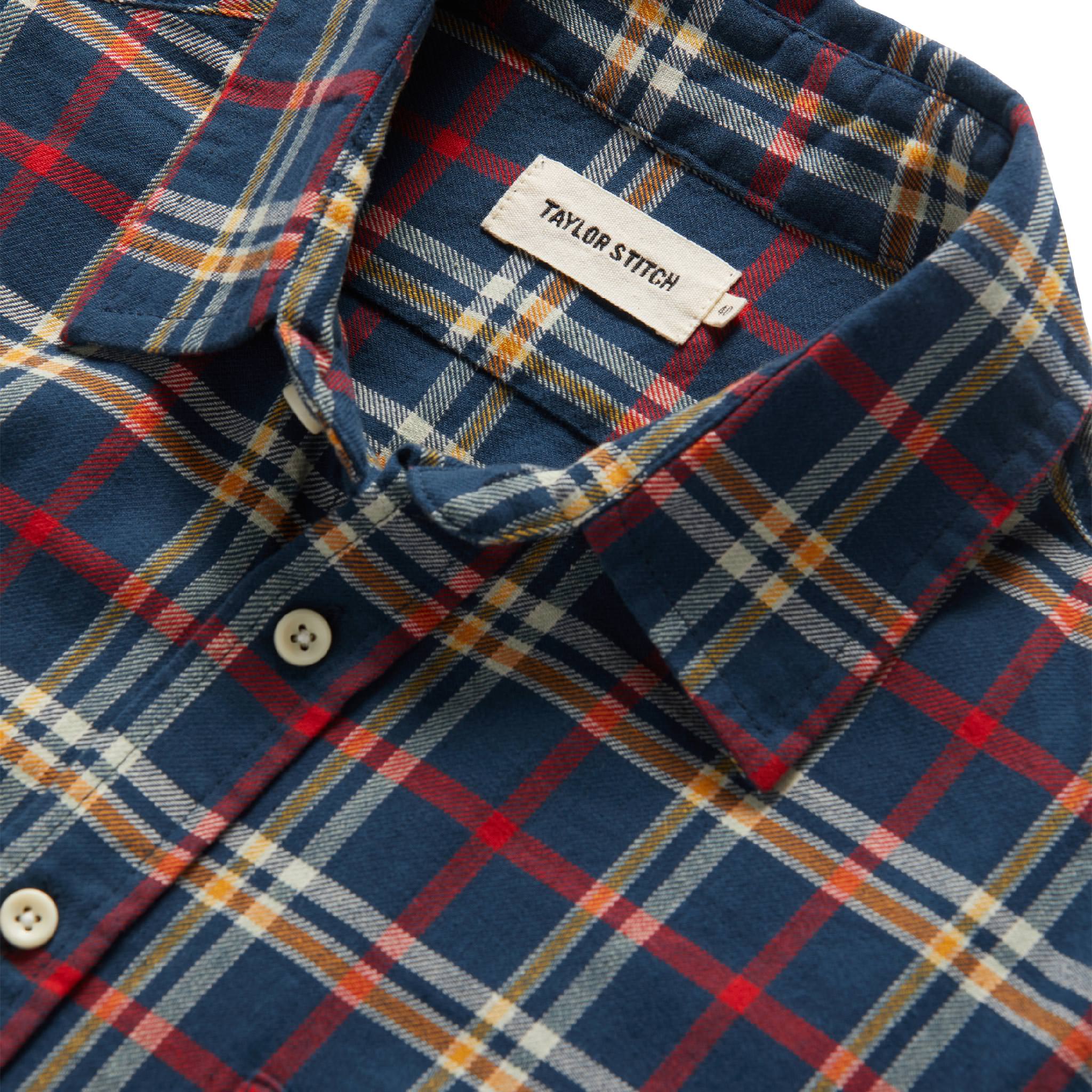 material shot of interior label of The California in Astoria Plaid, Wovens by Taylor Stitch