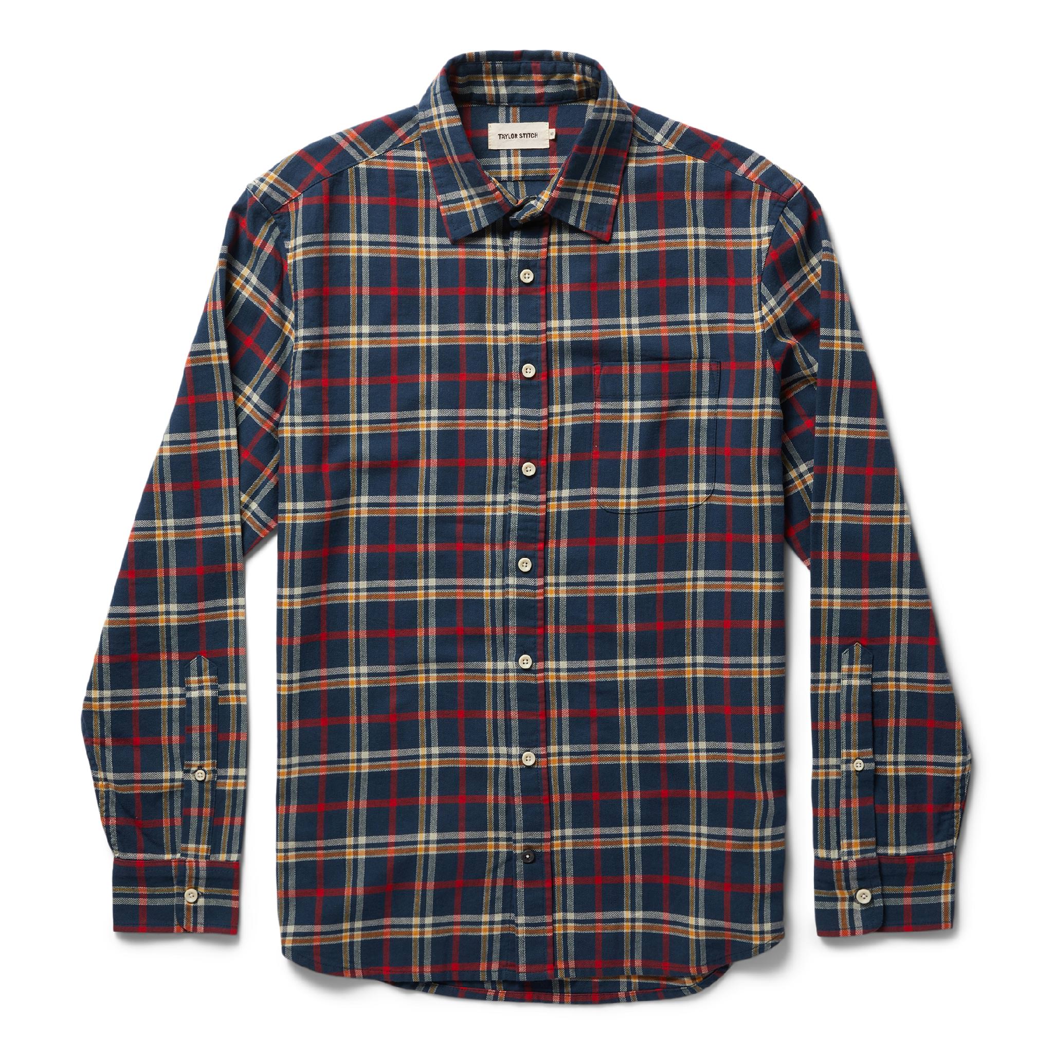 unfolded flatlay of The California in Astoria Plaid, Wovens by Taylor Stitch