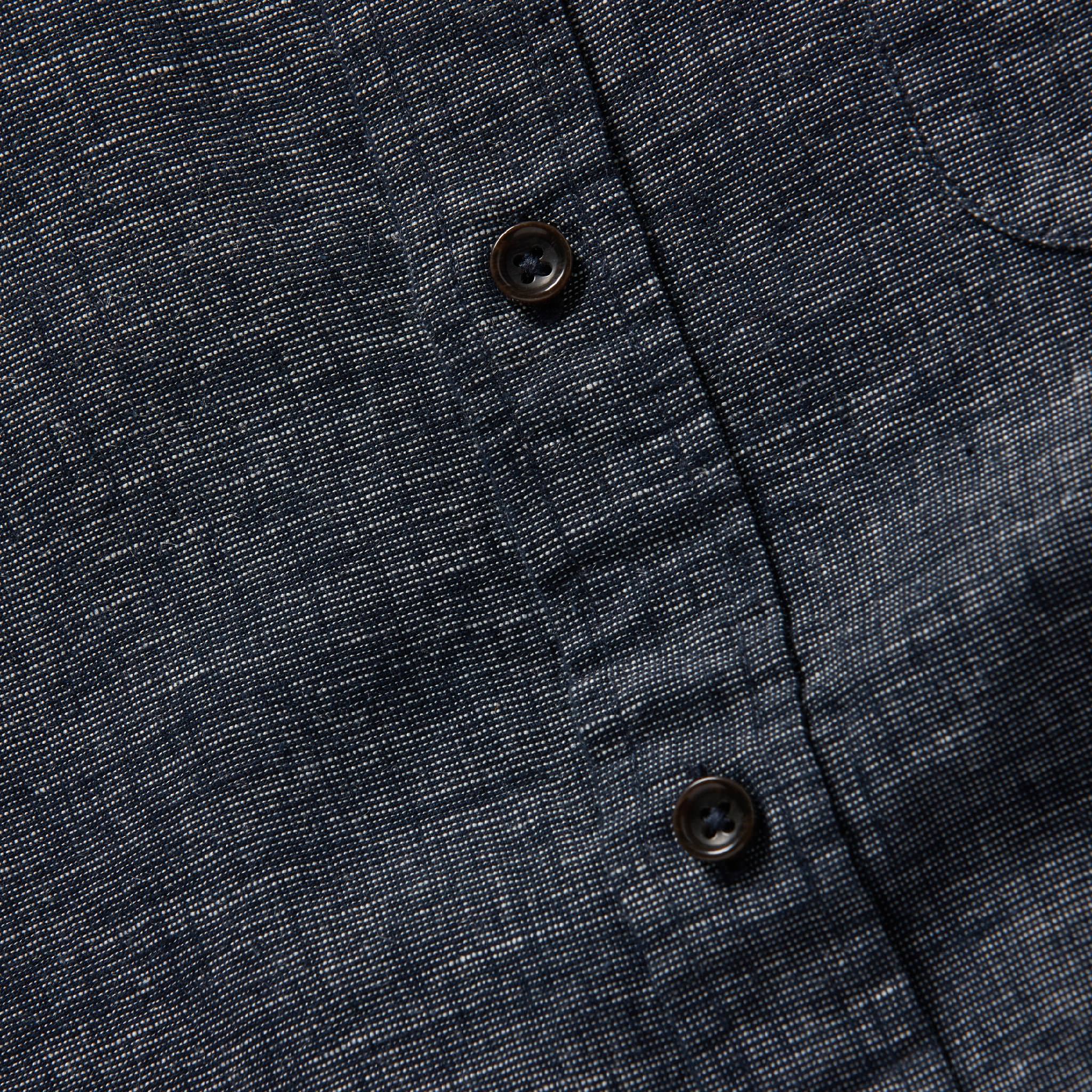 material shot of front placket of The Jack in Midnight Slub, Wovens by Taylor Stitch