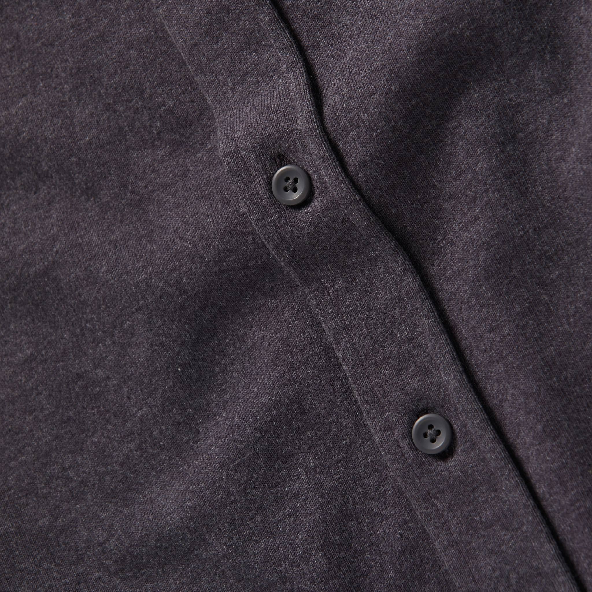 material shot of front placket and buttons of The Utility Shirt in Dark Charcoal Heavy Bag, Wovens by Taylor Stitch