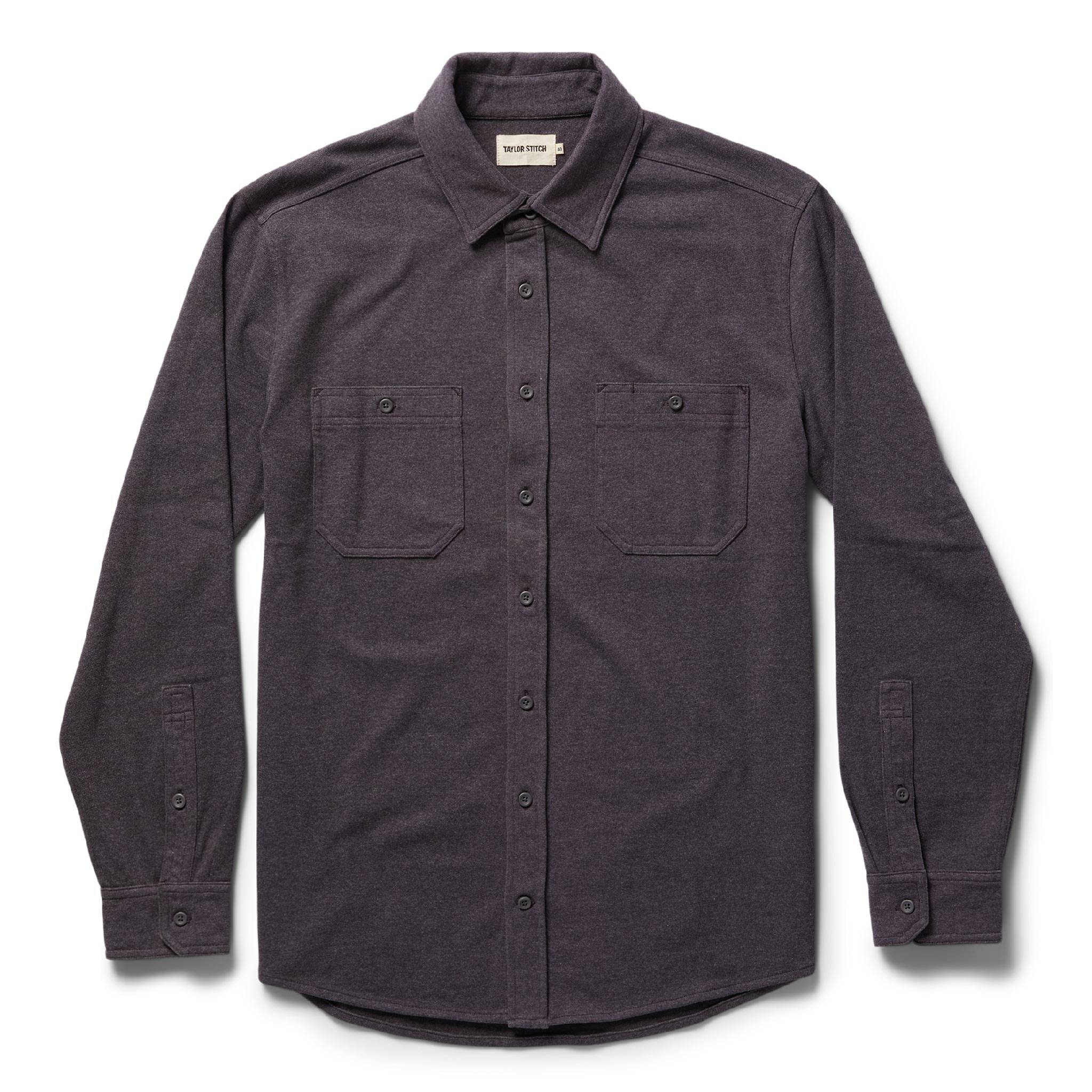 unfolded flatlay of The Utility Shirt in Dark Charcoal Heavy Bag, Wovens by Taylor Stitch