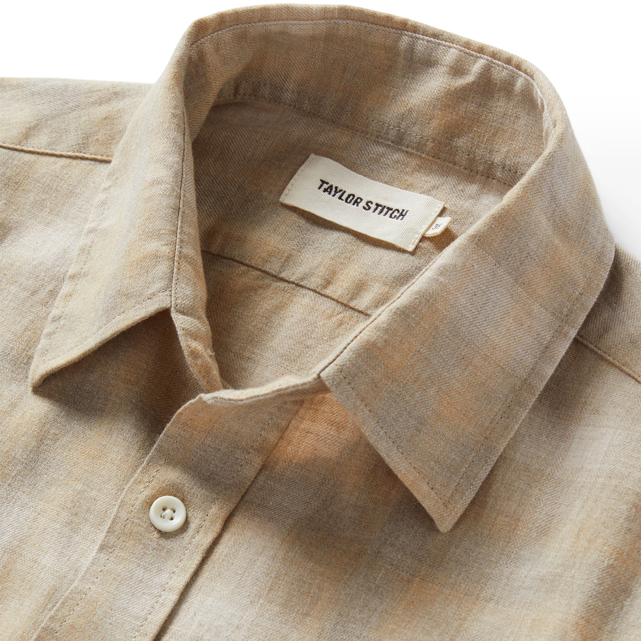 material shot of the collar on The California Heathered Sunrise Plaid, Wovens by Taylor Stitch