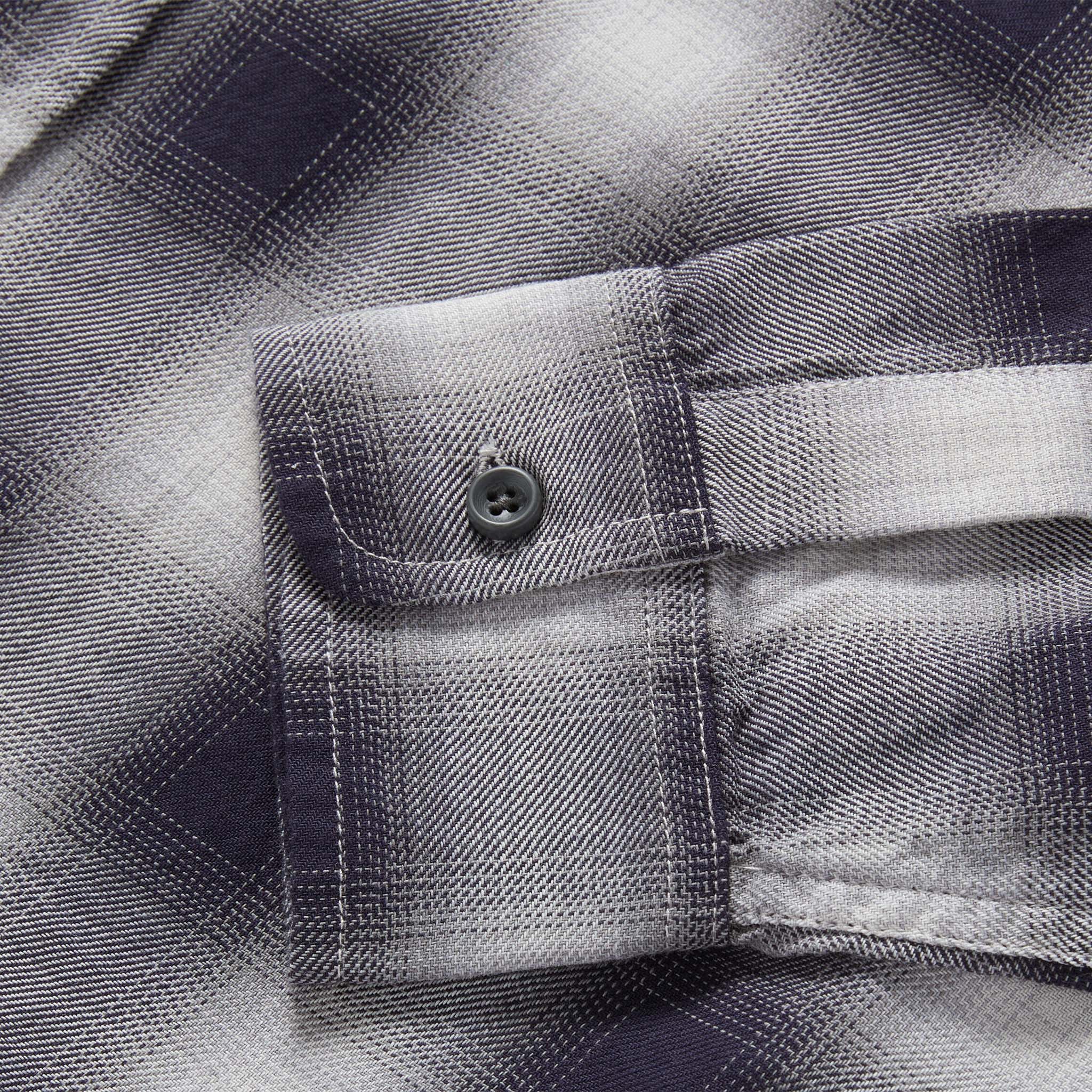 material shot of the cuff on The California in Storm Plaid Ombre Twill, Wovens by Taylor Stitch