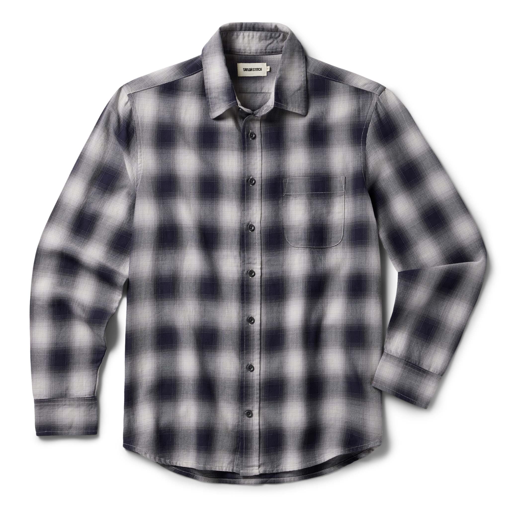 flatlay of The California in Storm Plaid Ombre Twill, Wovens by Taylor Stitch