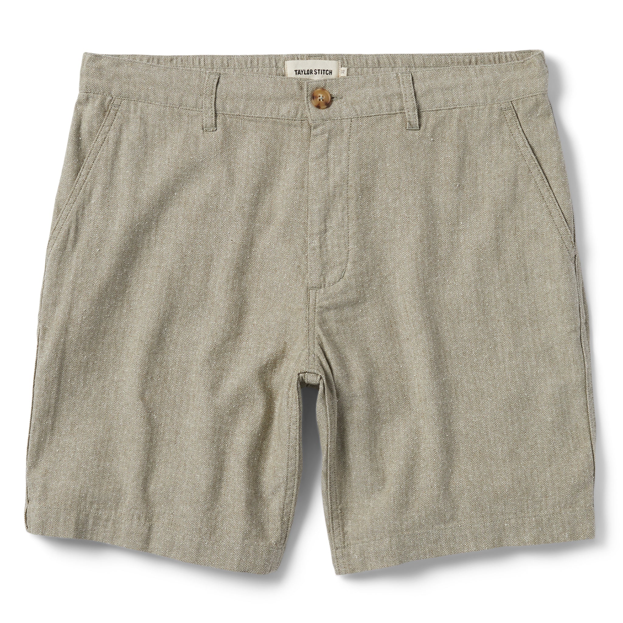flatlay of The Easy Short in Olive Herringbone, Bottoms by Taylor Stitch