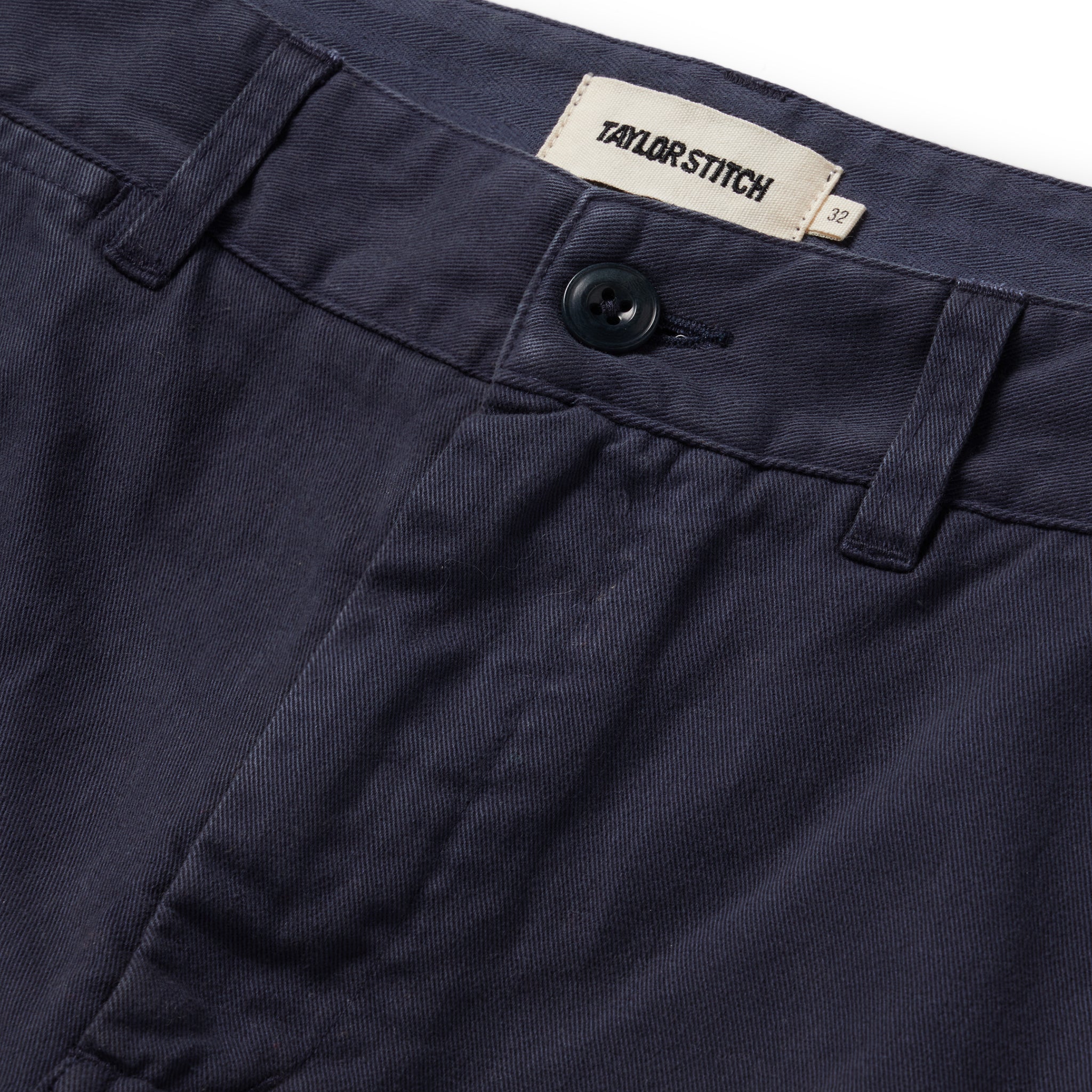 material shot of the button fly on The Foundation Short in Navy Twill, Bottoms by Taylor Stitch