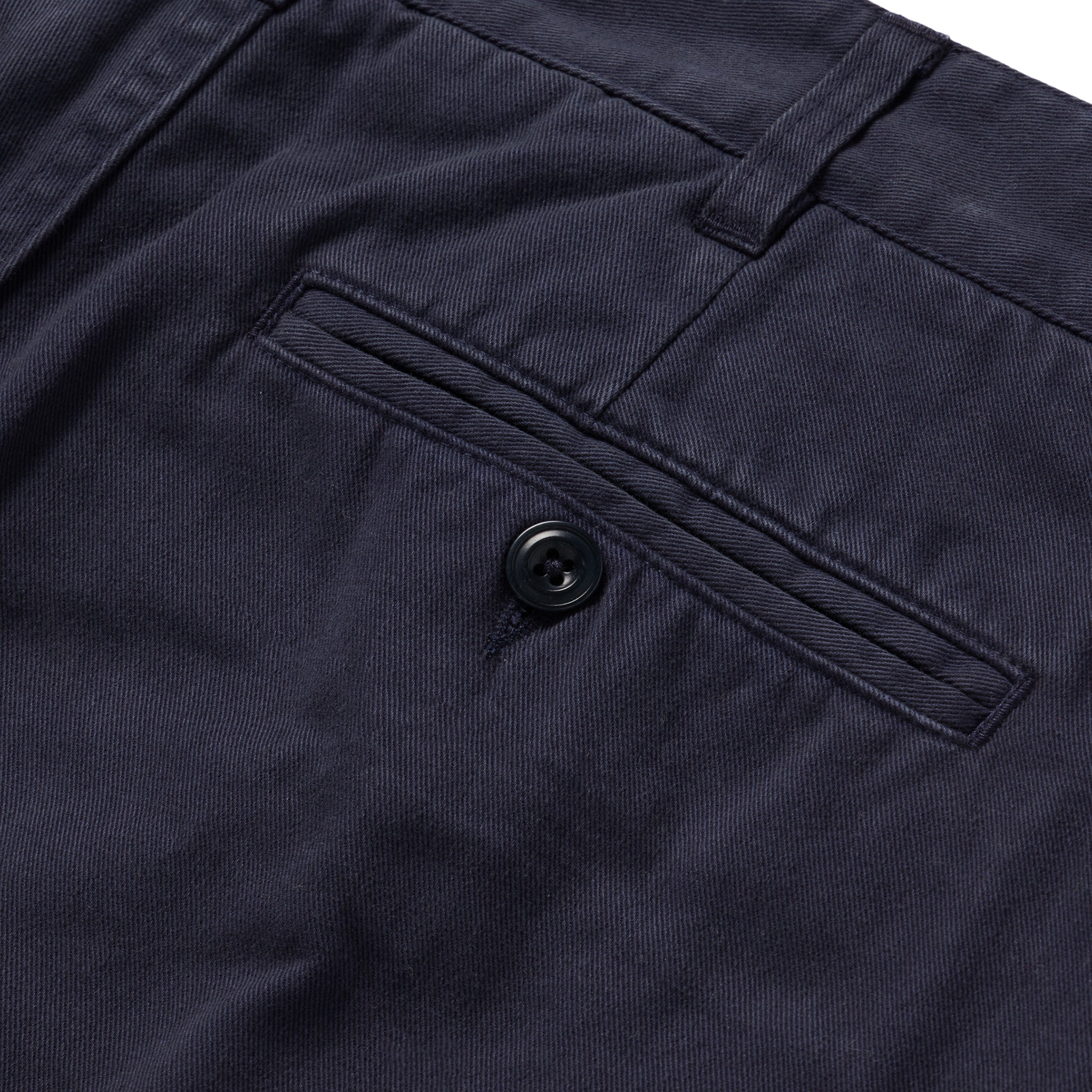 material shot of the back pocket on The Foundation Short in Navy Twill, Bottoms by Taylor Stitch