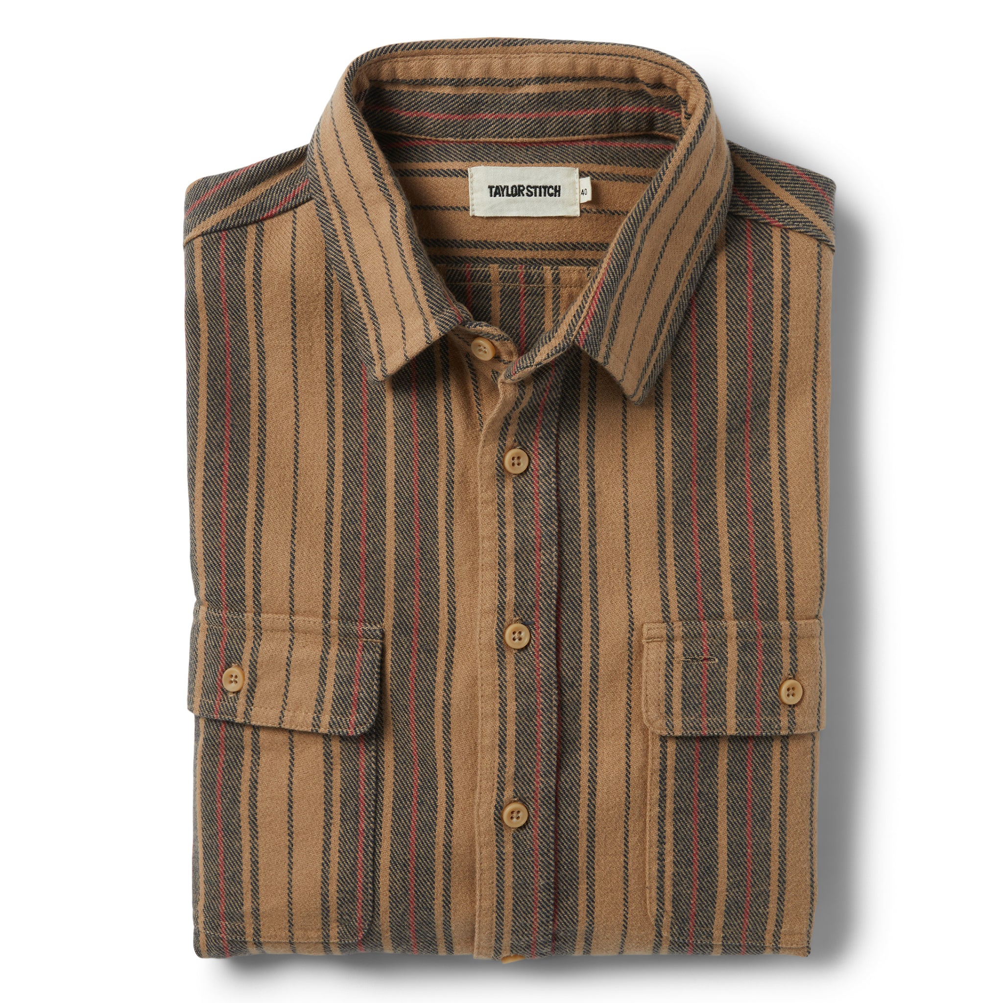 flatlay of The Ledge Shirt in Sunset Stripe, folded, Wovens by Taylor Stitch
