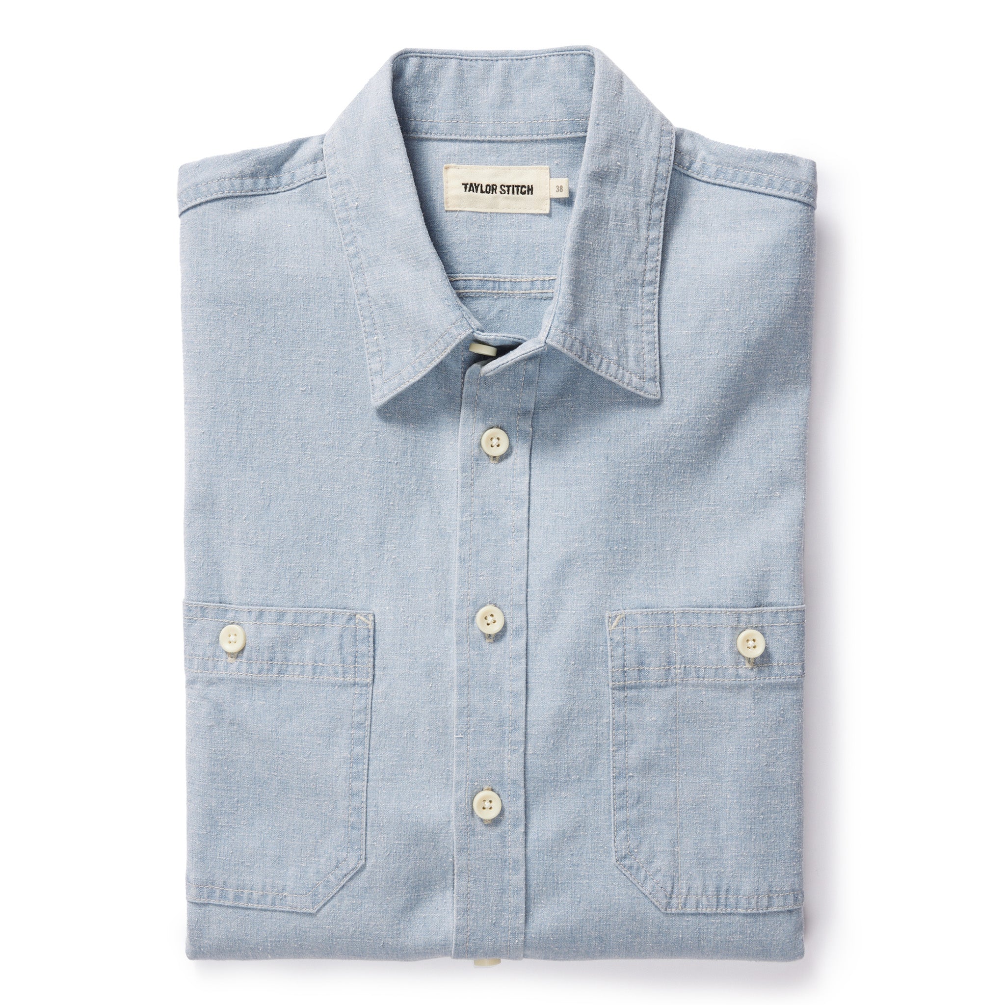 flatlay of The Utility Shirt in Washed Indigo Boss Duck, Wovens by Taylor Stitch