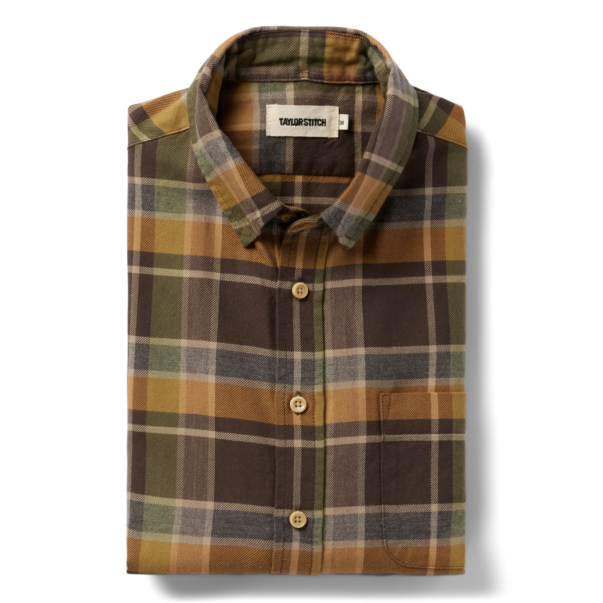 flatlay of The California in Zephyr Plaid folded, Wovens by Taylor Stitch