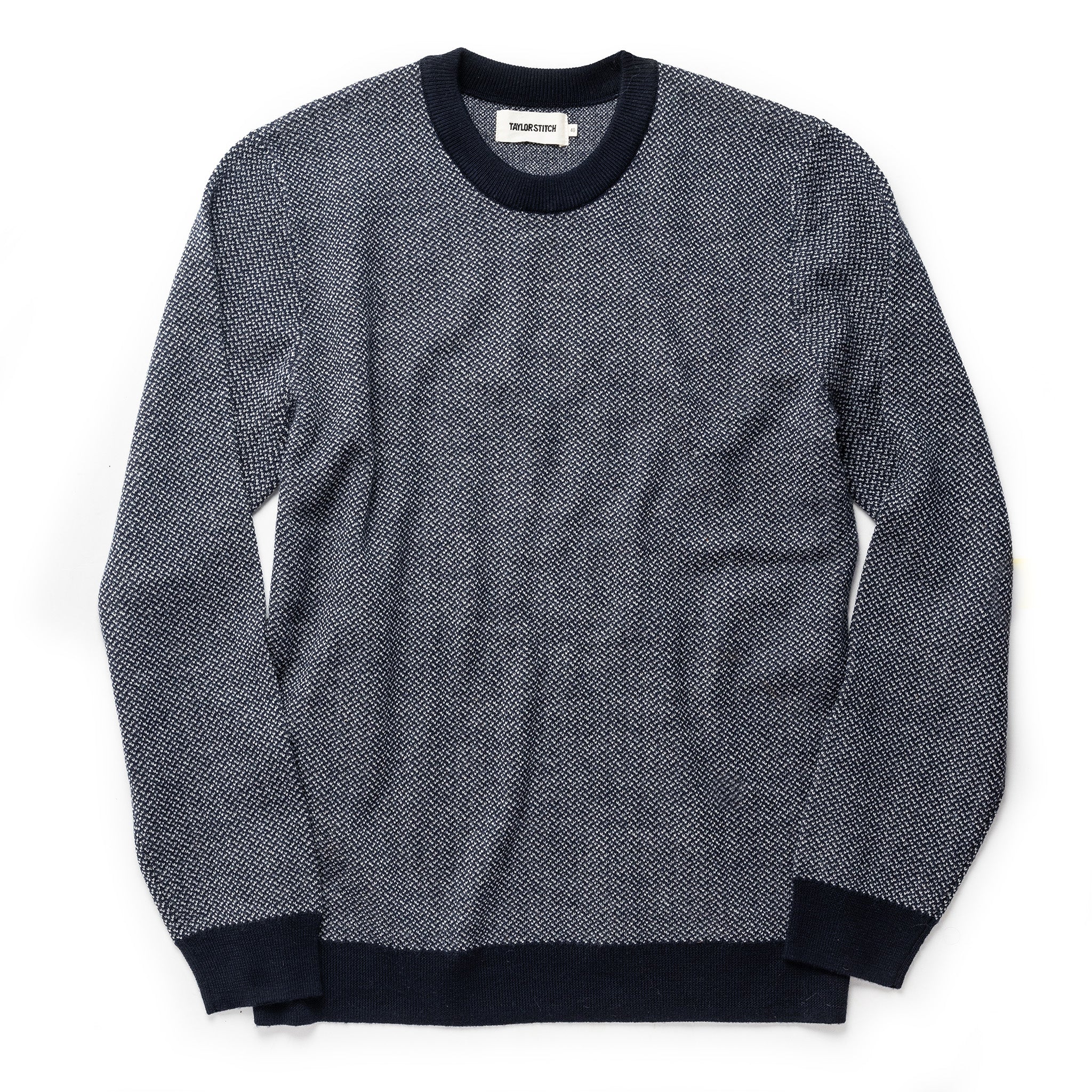 flatlay of The Everett Sweater in Navy Birdseye, Knits by Taylor Stitch