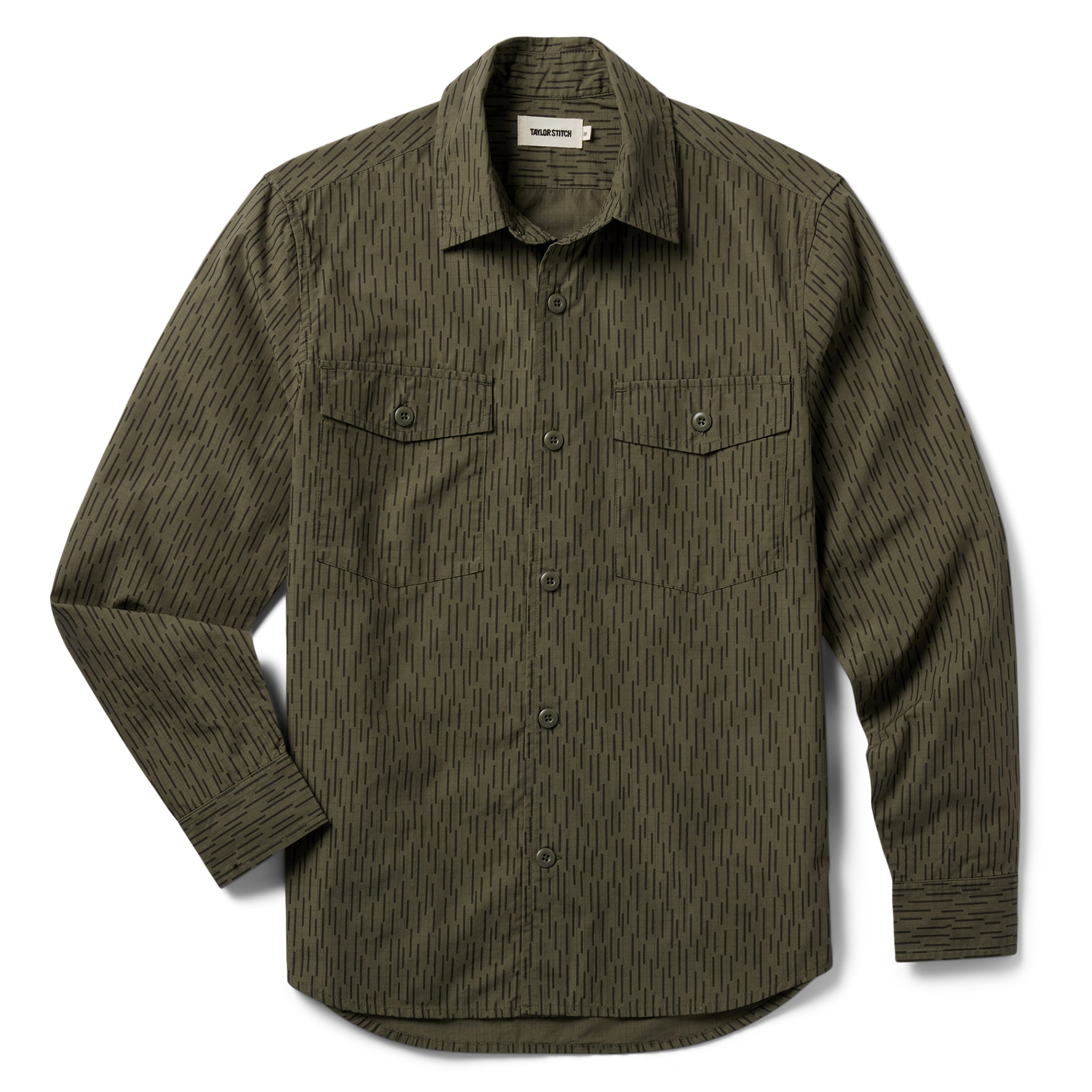 flatlay of The Point Shirt in Rain Drop Camo, Wovens by Taylor Stitch