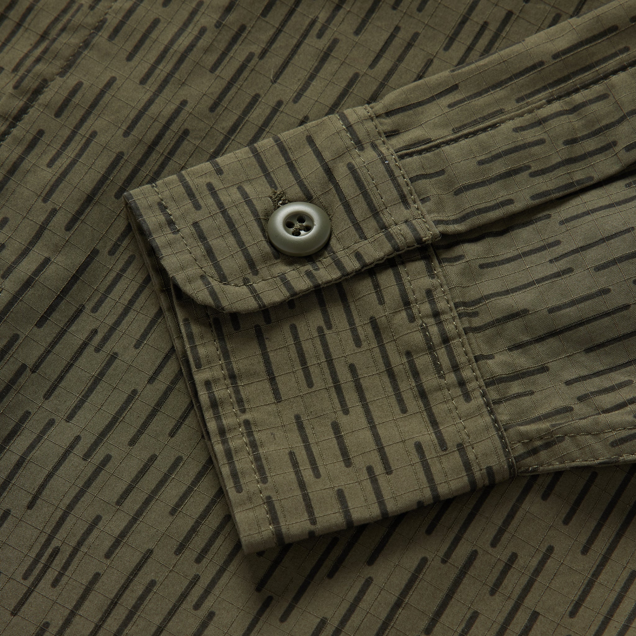 material shot of the cuffs on The Point Shirt in Rain Drop Camo, Wovens by Taylor Stitch