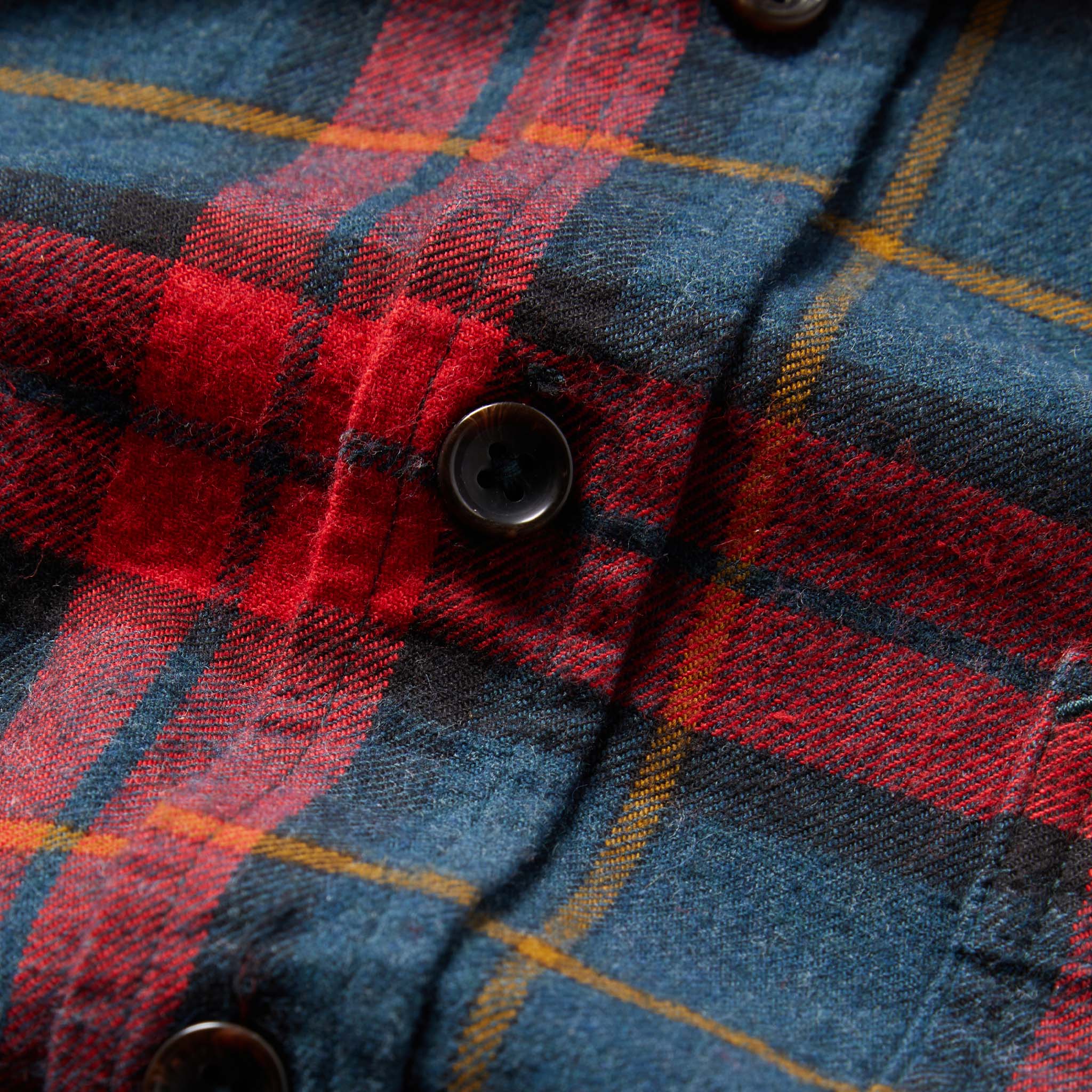 material shot of the front placket of The Utility Shirt in Brushed Red Plaid, Wovens by Taylor Stitch