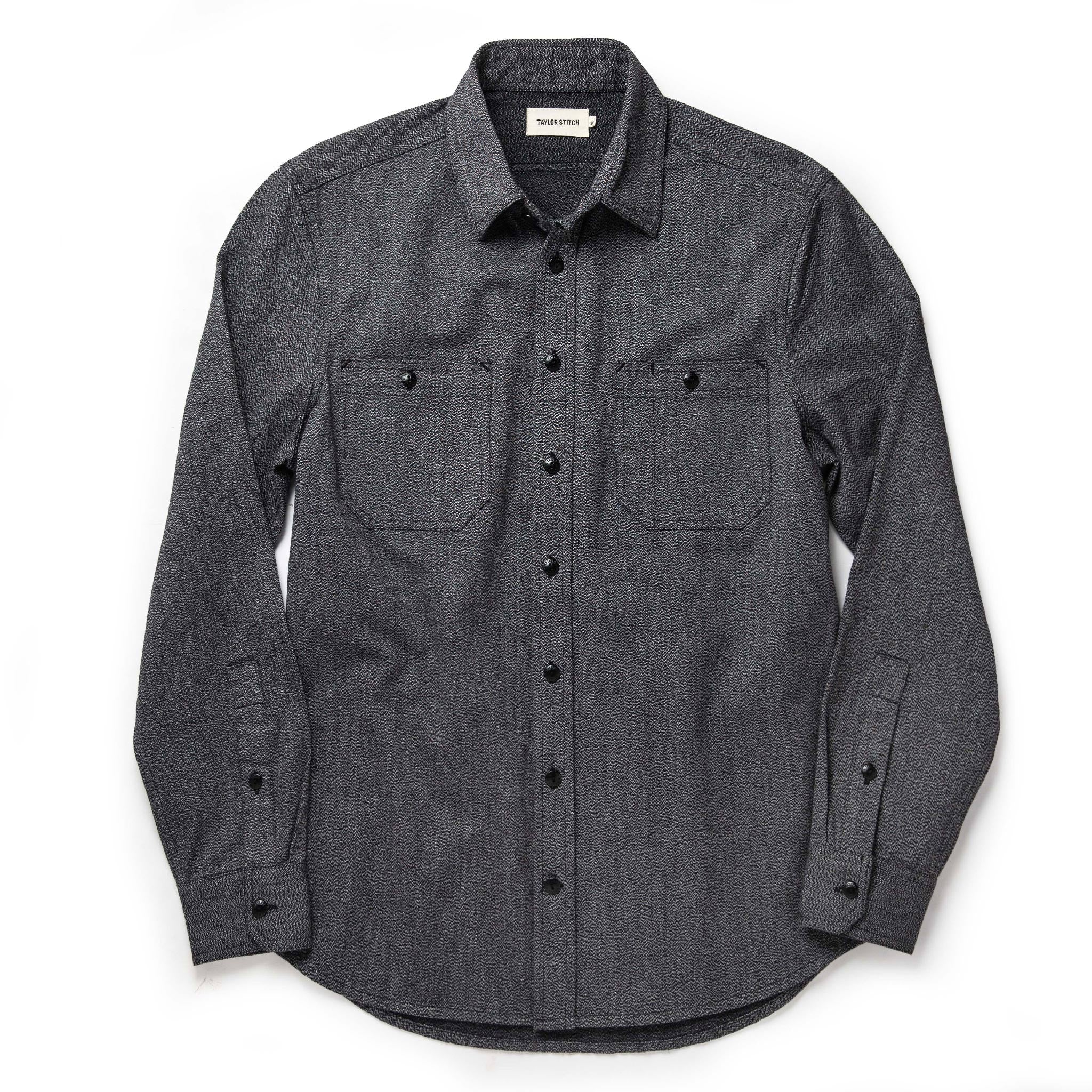 flatlay from the front unfolded of The Utility Shirt in Salt and Pepper Twill, Wovens by Taylor Stitch