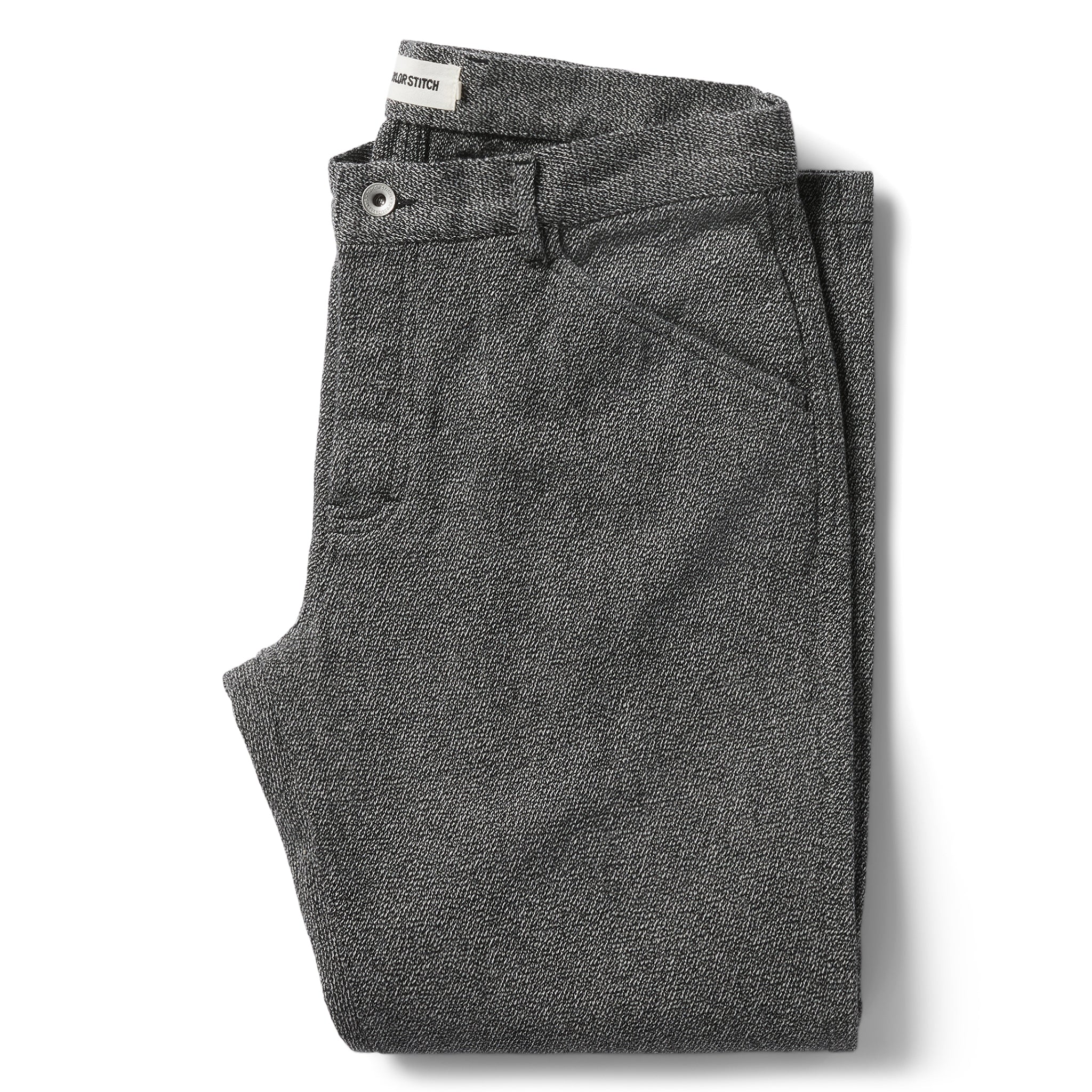 flatlay of The Camp Pant in Indigo Salt and Pepper folded, Bottoms by Taylor Stitch