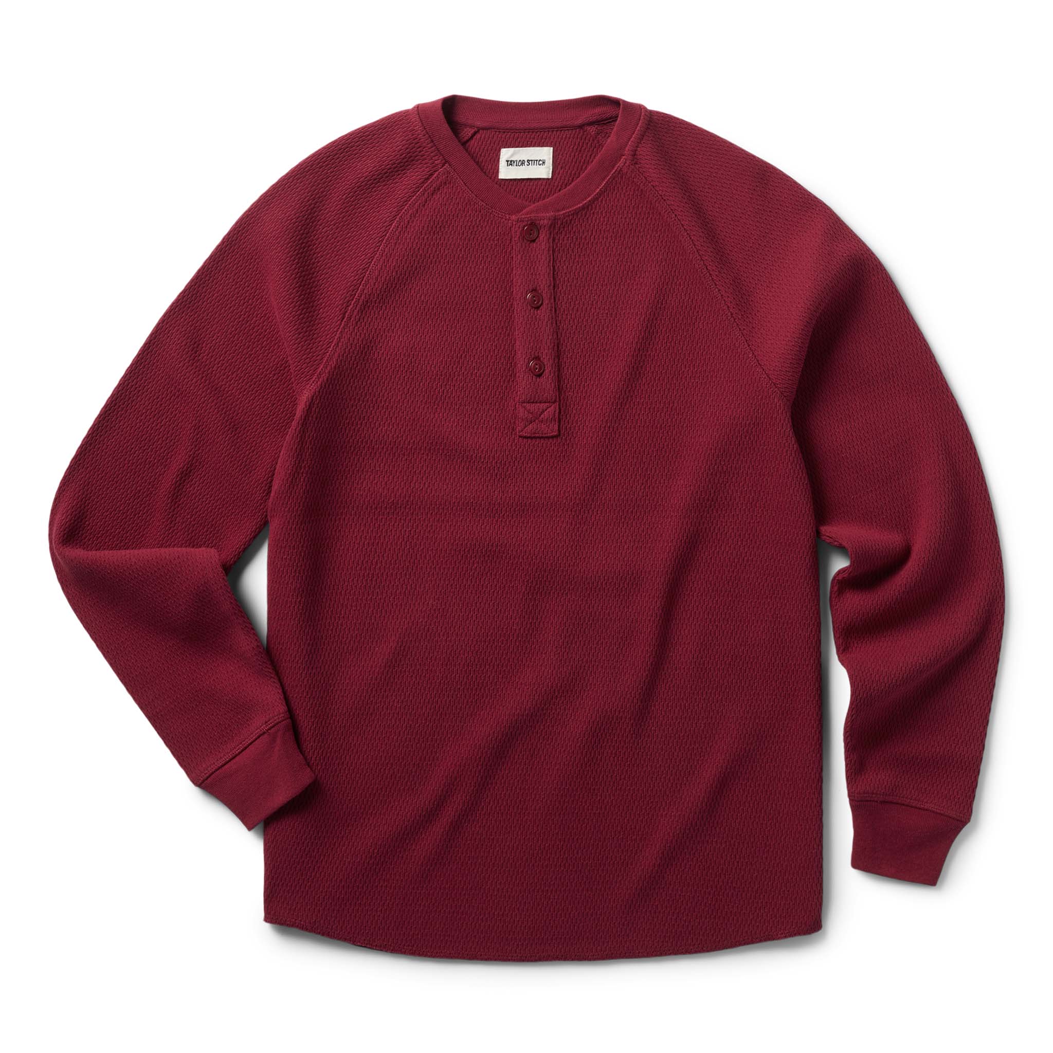 flatlay of The Heavy Bag Waffle Henley in Burgundy, Knits by Taylor Stitch