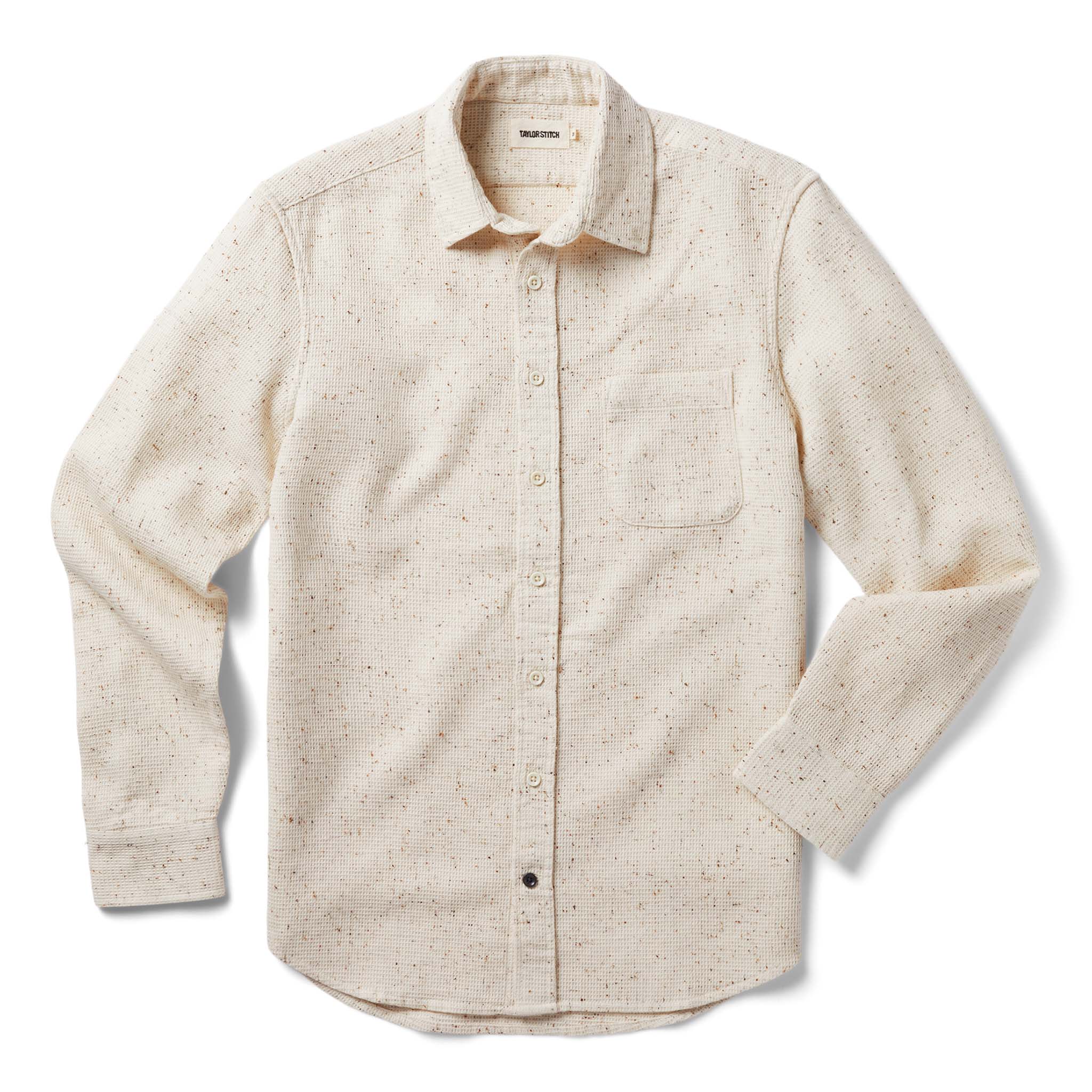 flatlay of The Jack in Natural Jaspe Waffle, Wovens by Taylor Stitch