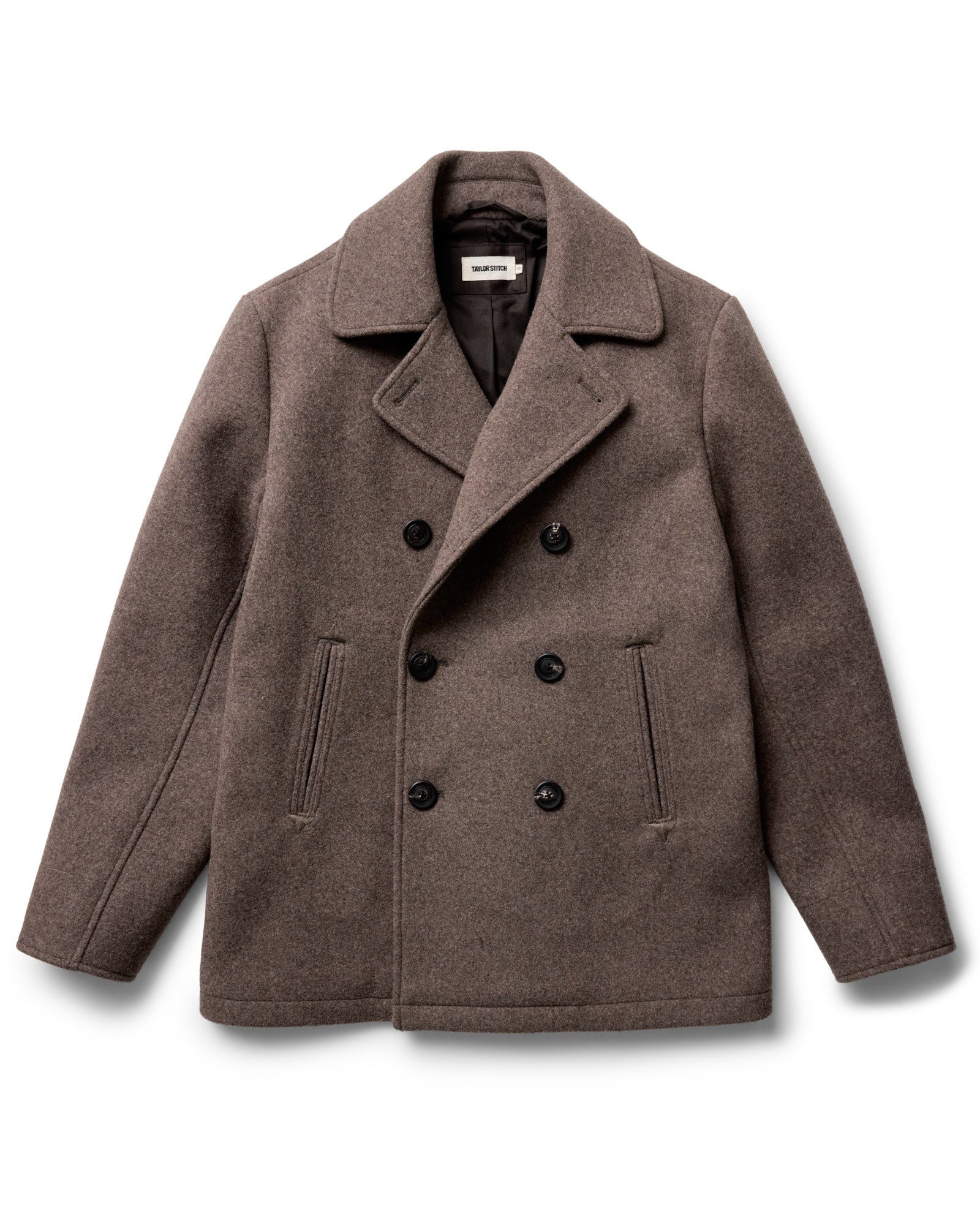 flatlay of The Mariner Coat in Sable Melton Wool, Outerwear by Taylor Stitch