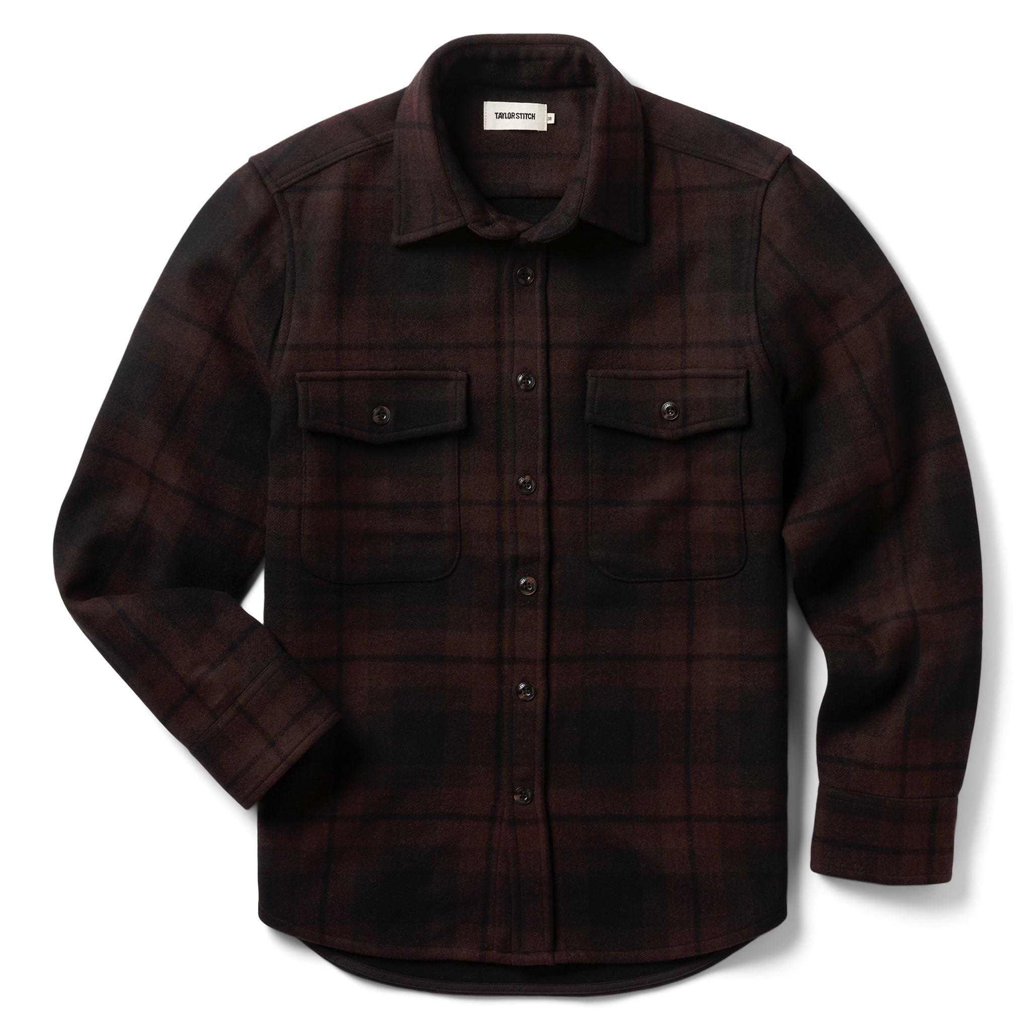 flatlay of The Maritime Shirt Jacket in Carson Plaid, Wovens by Taylor Stitch