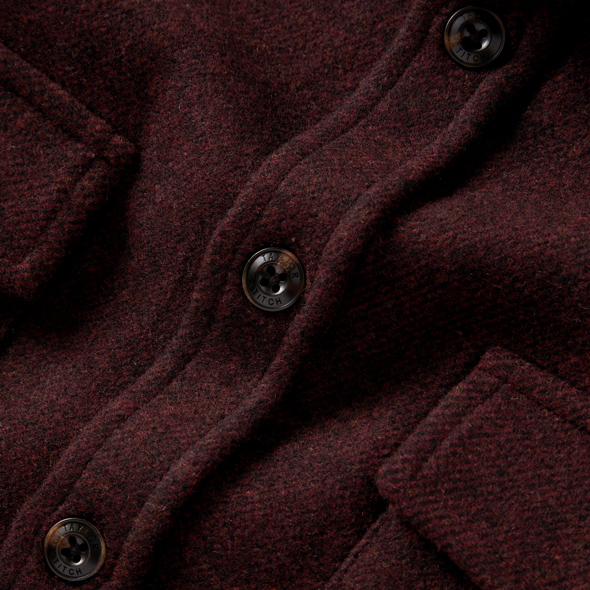 material shot of the buttons on The Maritime Shirt Jacket in Port Twill, Wovens by Taylor Stitch