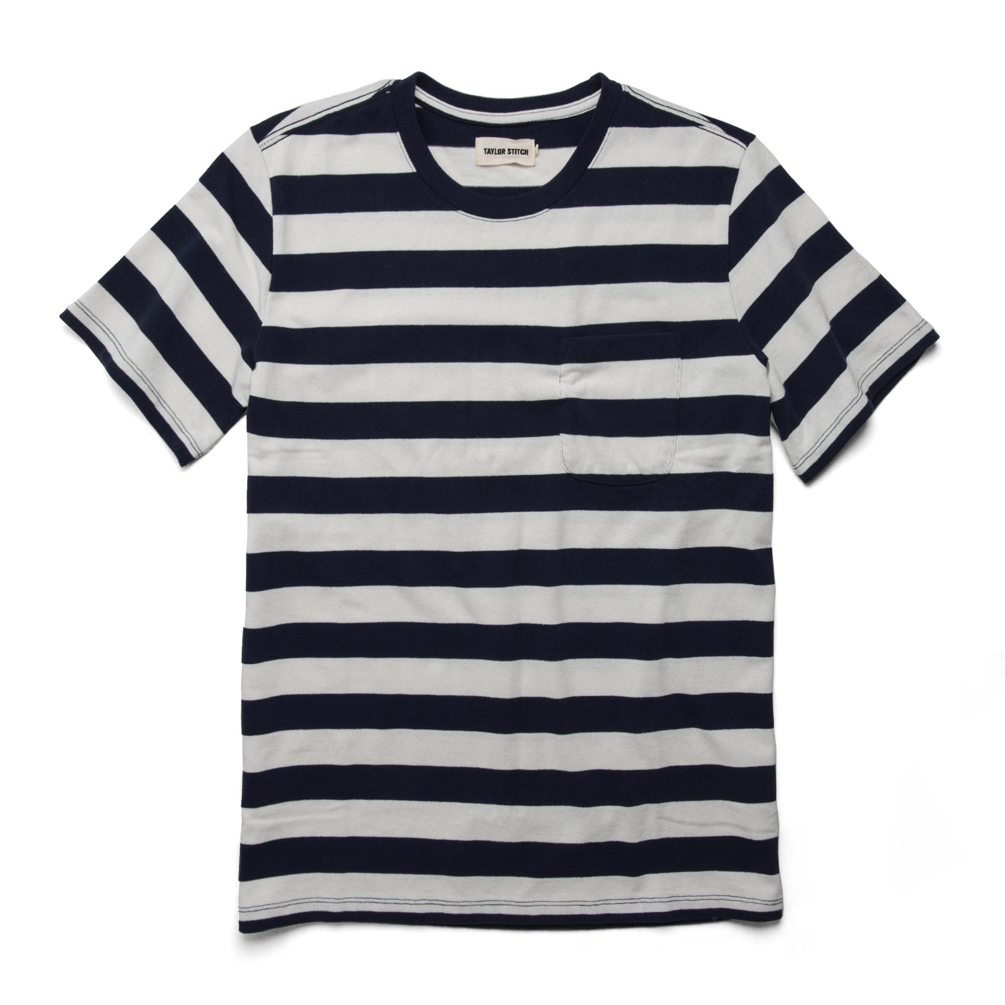 The Heavy Bag Tee in Natural & Navy Rugby Stripe: Featured Image, Knits by Taylor Stitch
