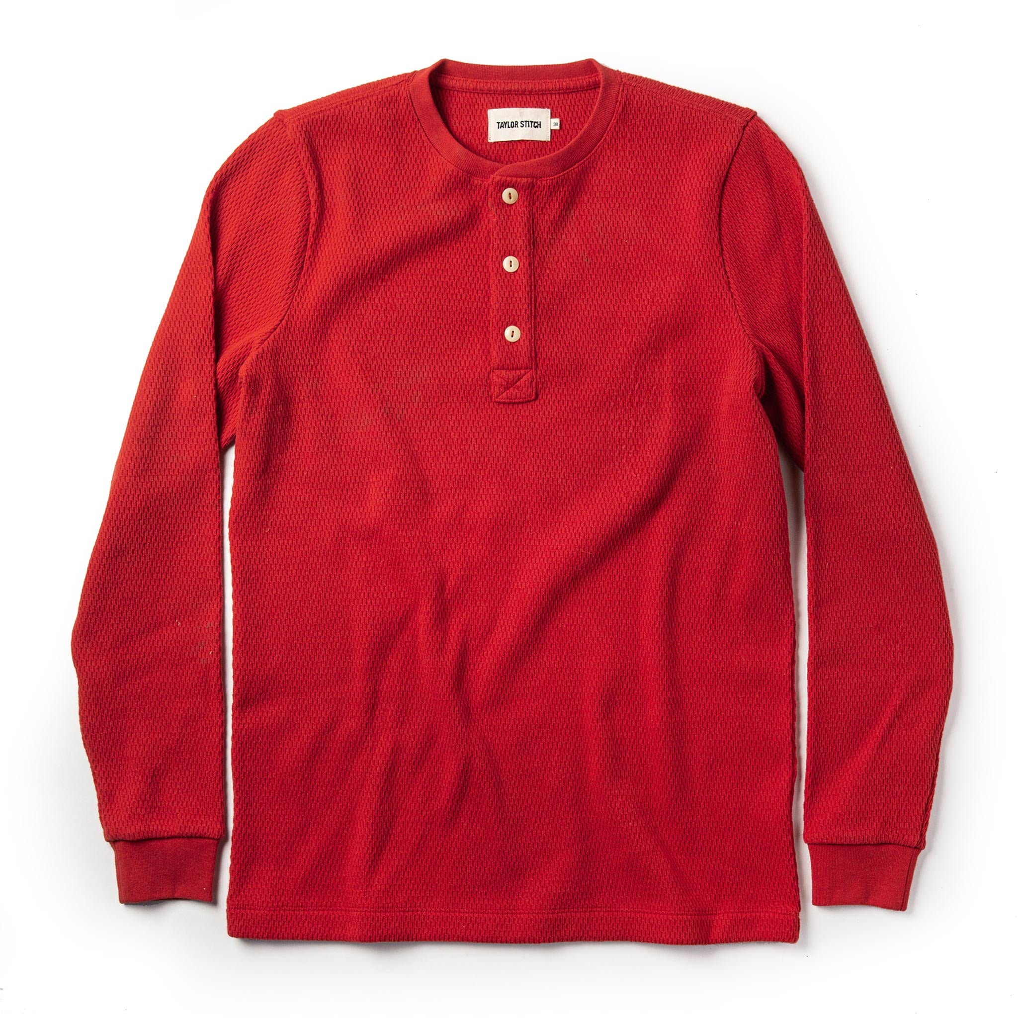 The Heavy Bag Waffle Henley in Cardinal: Featured Image, Knits by Taylor Stitch