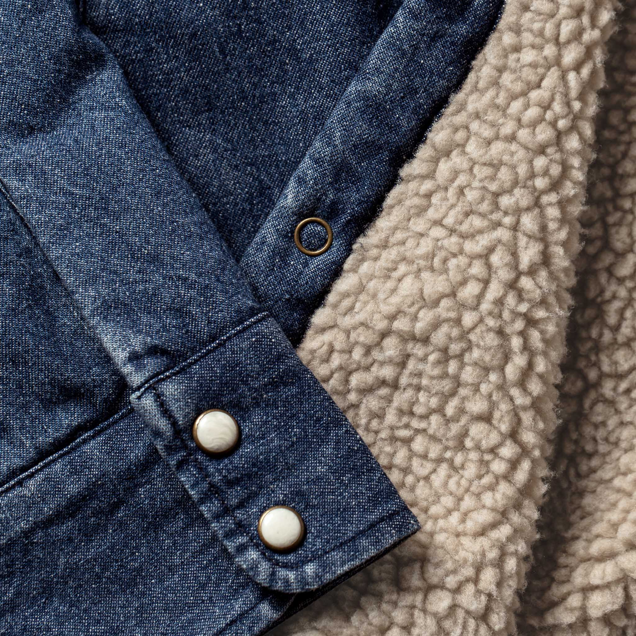 material shot of the cuffs on The Western Shirt Jacket in Washed Indigo, Wovens by Taylor Stitch