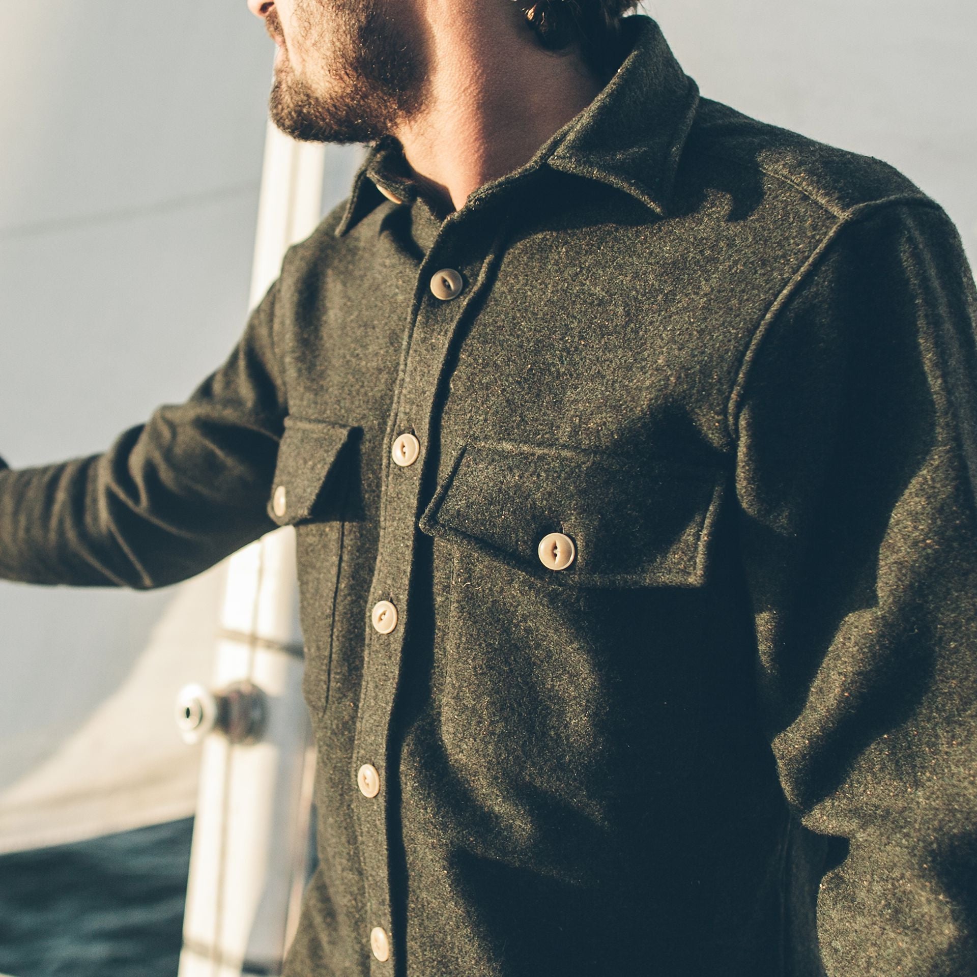 The Maritime Shirt Jacket in Moss Donegal Wool: Alternate Image 3, Wovens by Taylor Stitch