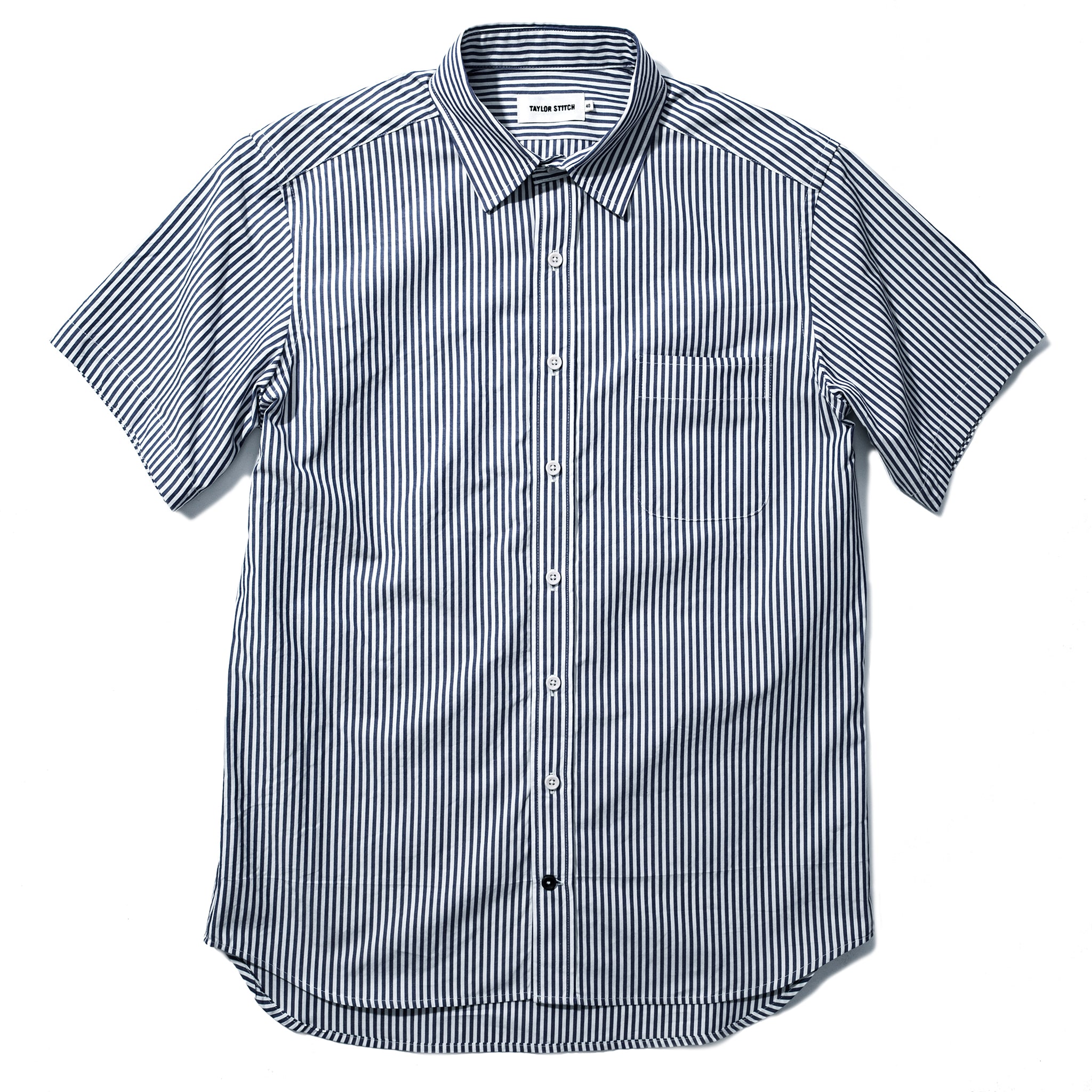 The Short Sleeve California in Navy Stripe Poplin: Featured Image, Wovens by Taylor Stitch
