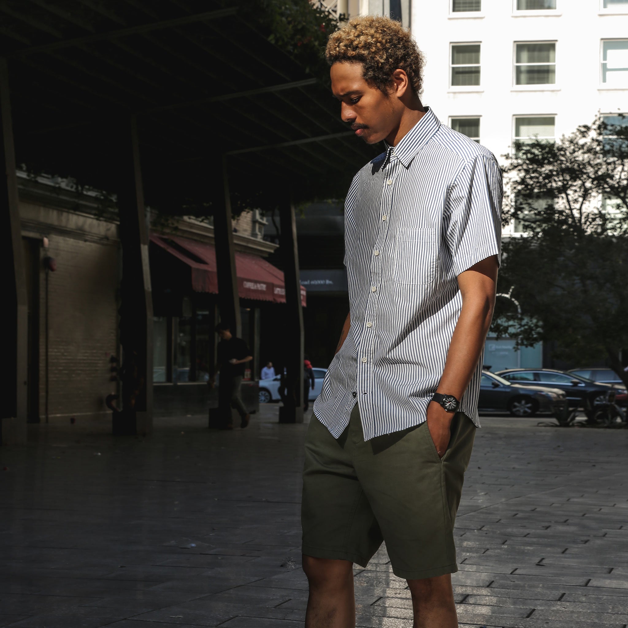 The Short Sleeve California in Navy Stripe Poplin: Alternate Image 1, Wovens by Taylor Stitch