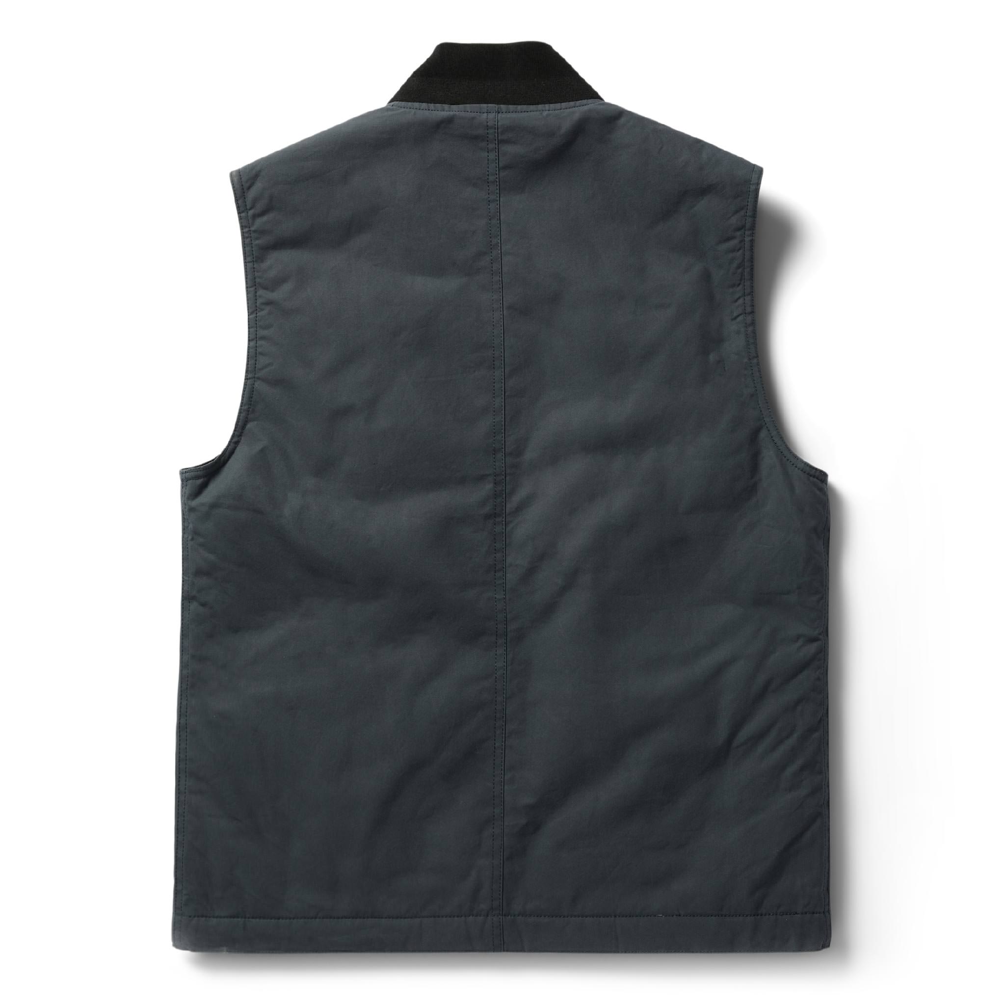 back flatlay of The Anchorage Vest in Charcoal Dry Wax, Outerwear by Taylor Stitch