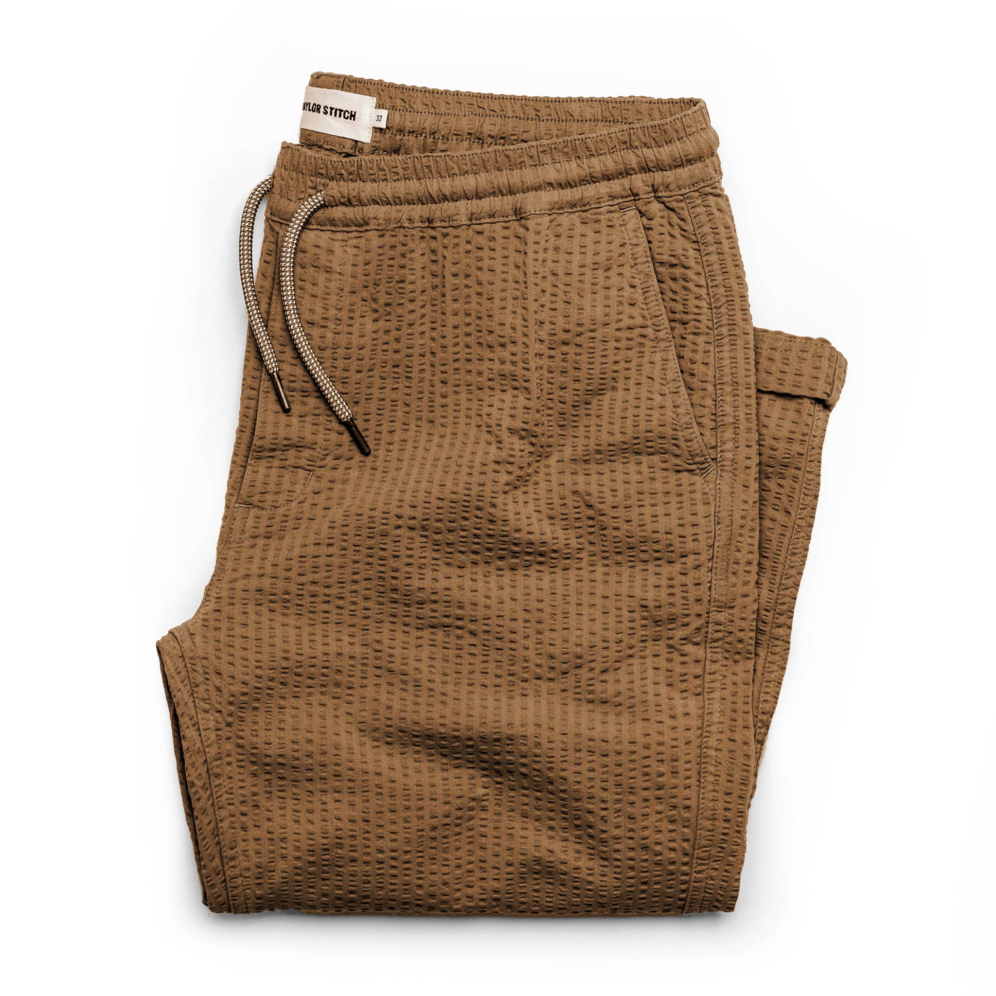 The Après Pant in British Khaki Seersucker: Featured Image, Bottoms by Taylor Stitch