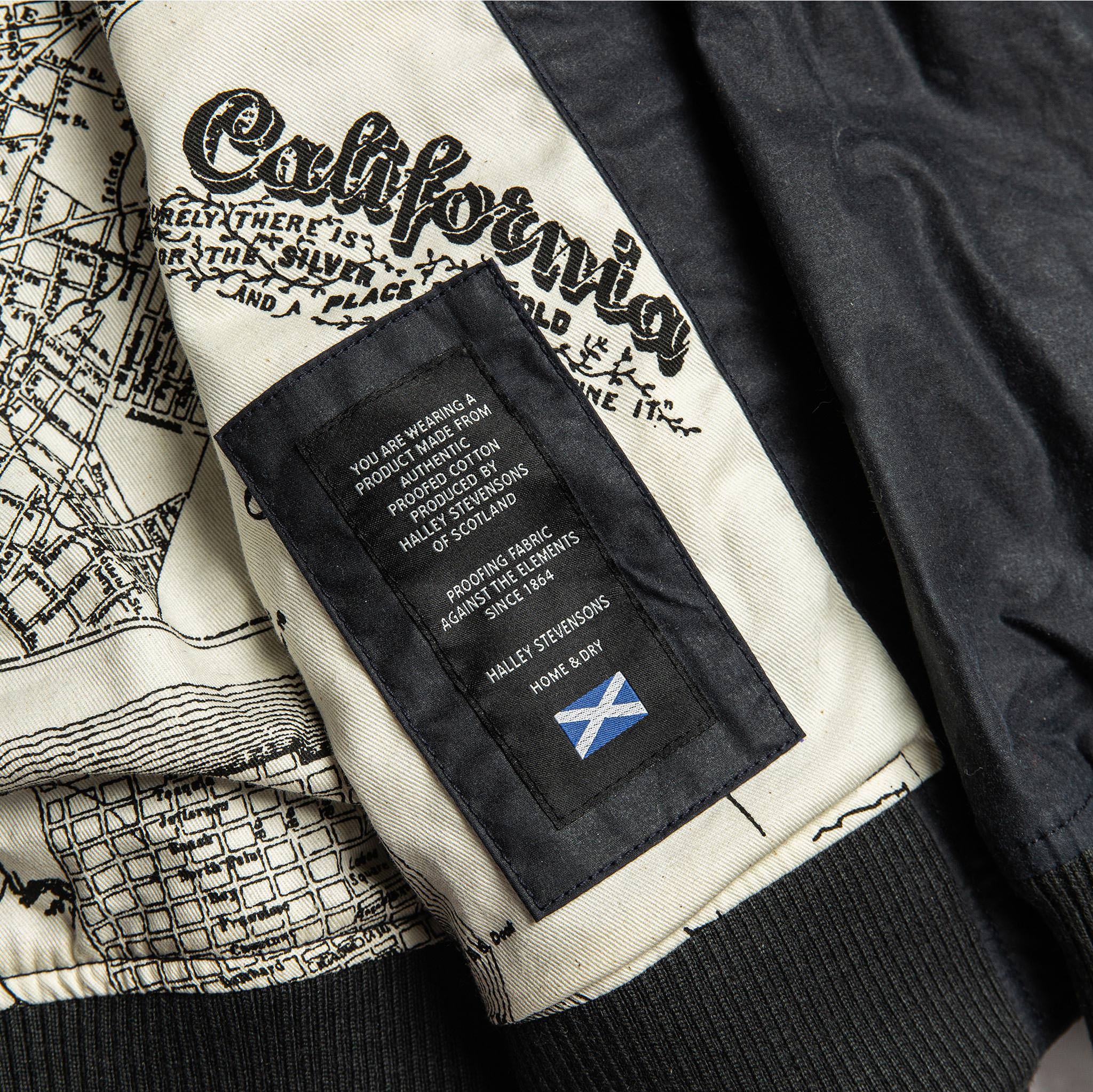 material shot of inside Halley Stevensons label, Outerwear by Taylor Stitch
